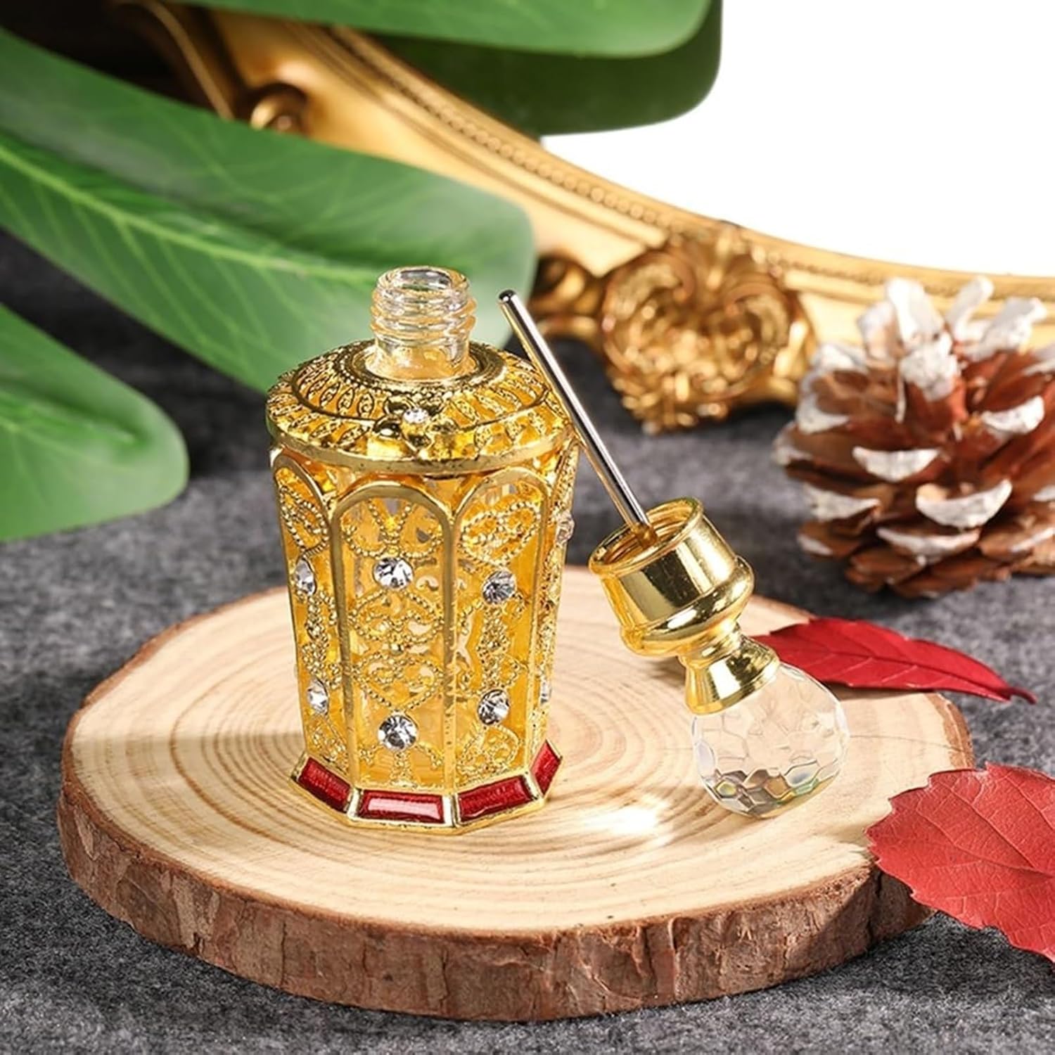Vintage Perfume Bottle with Crystal Cover 12Ml Glass Art Statue for Women