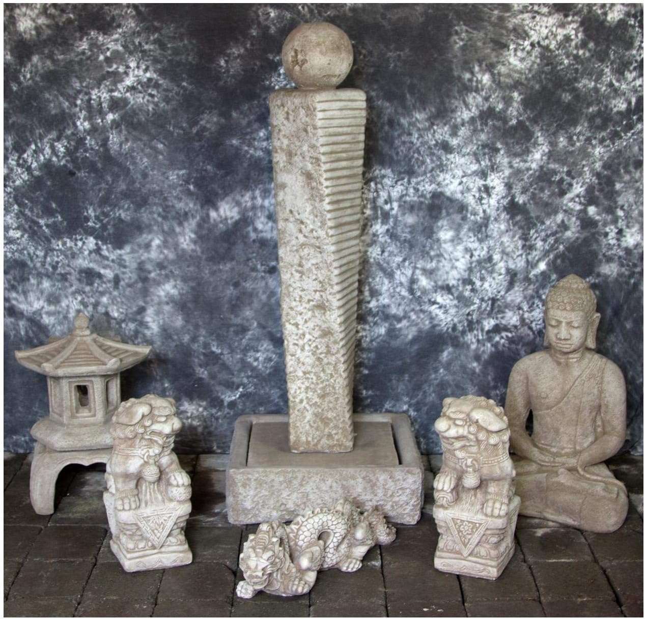 Rustic Twist Fountain Sphere with Oriental Pagoda and Meditating Buddha 1