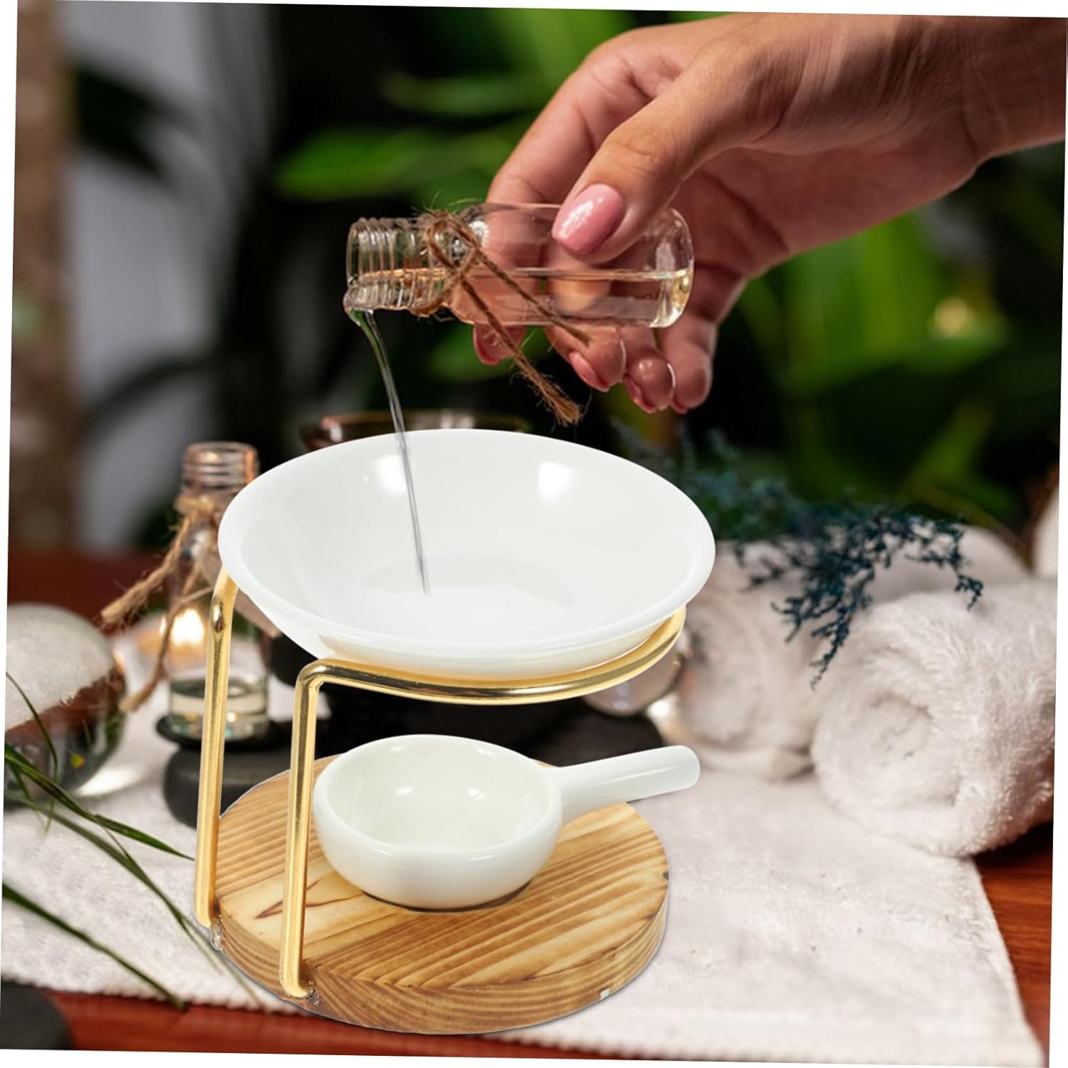 1Set Ceramic Essential Oil Burner with Tealight Holder for Relaxing Spaces
