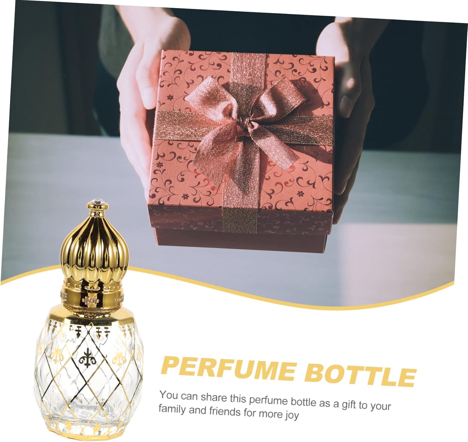 Middle Eastern Style Refillable Perfume Bottle with Vintage Crown Lid