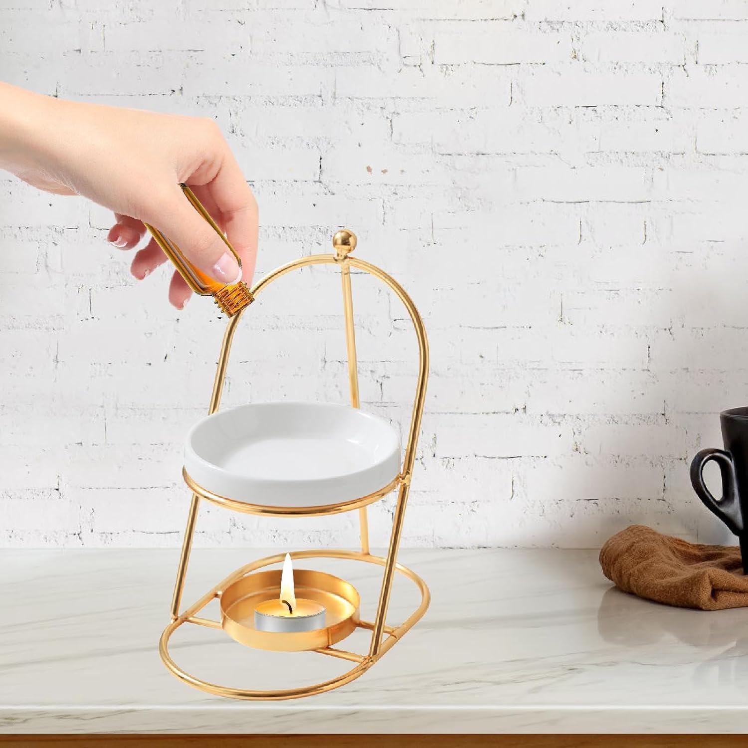 Essential Oil Burner with Removable Ceramic Bowl Gold