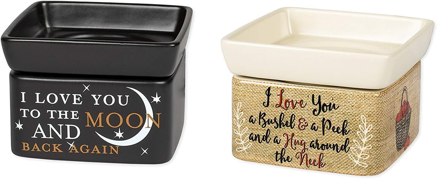 2 Pc Set Love You to The Moon and Back Love You Bushel and a Peck Ceramic Stone Candle Warmers