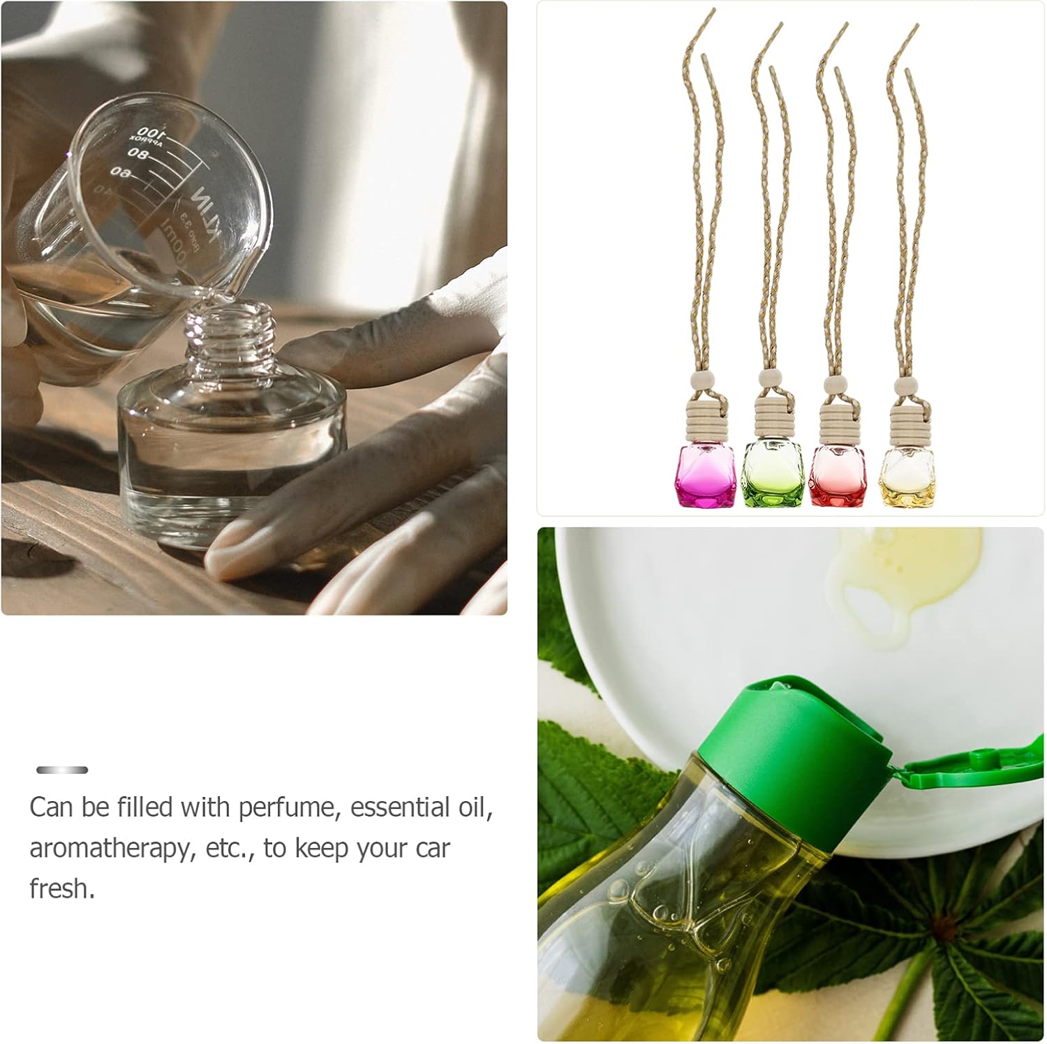 10PCS Refillable Perfume Bottle Set Colorful Glass Portable Hanging Decor for Home and Travel