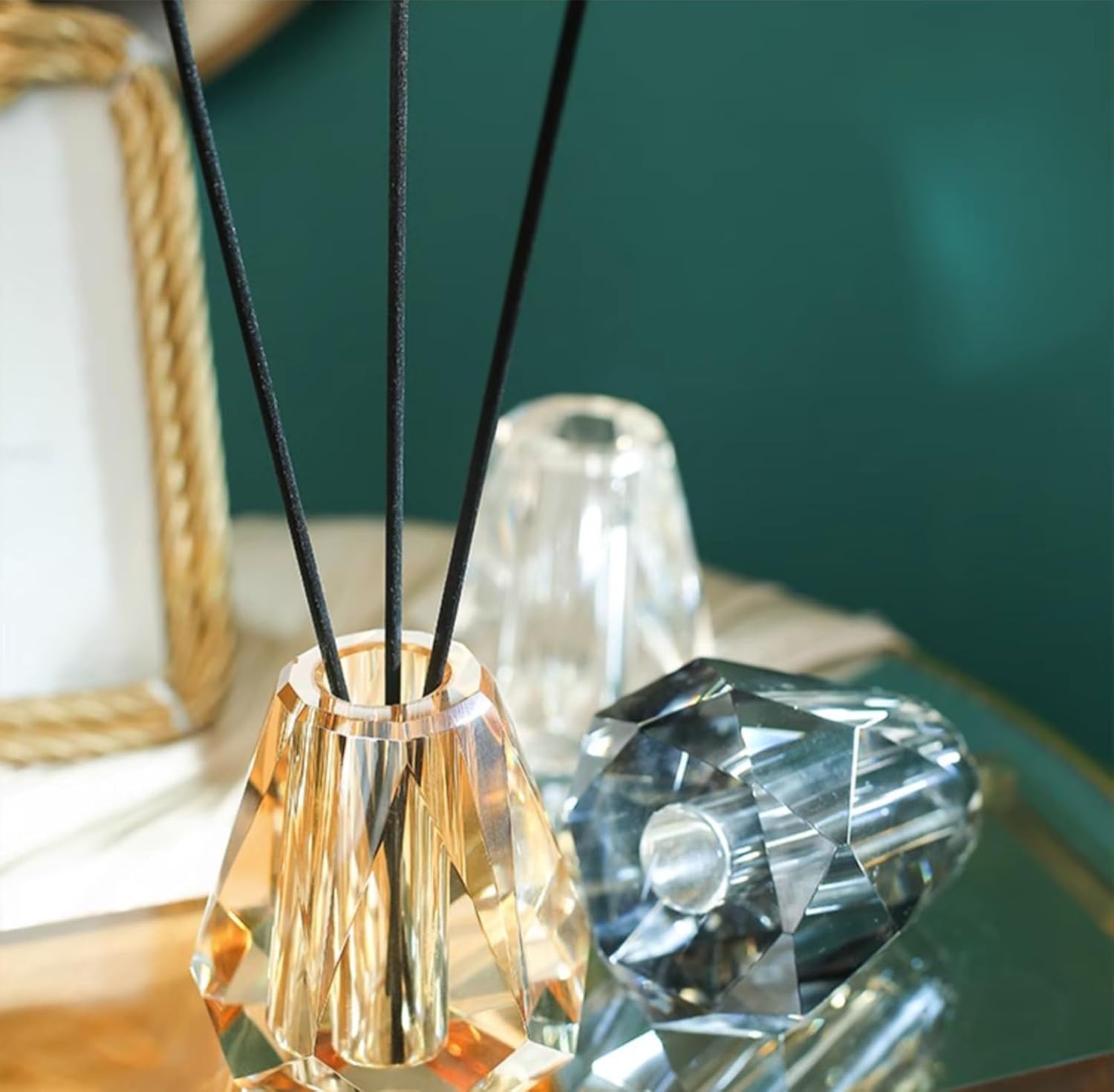 Crystal Glass Aromatherapy Bottles with Gold Accents