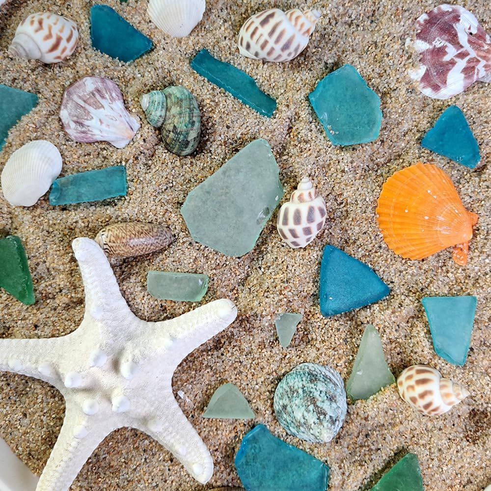 Ocefeiyue Green and Sea Blue Seaglass Pieces for Beach Party Aquarium Vase Fillers Crafts 2 LB Bulk