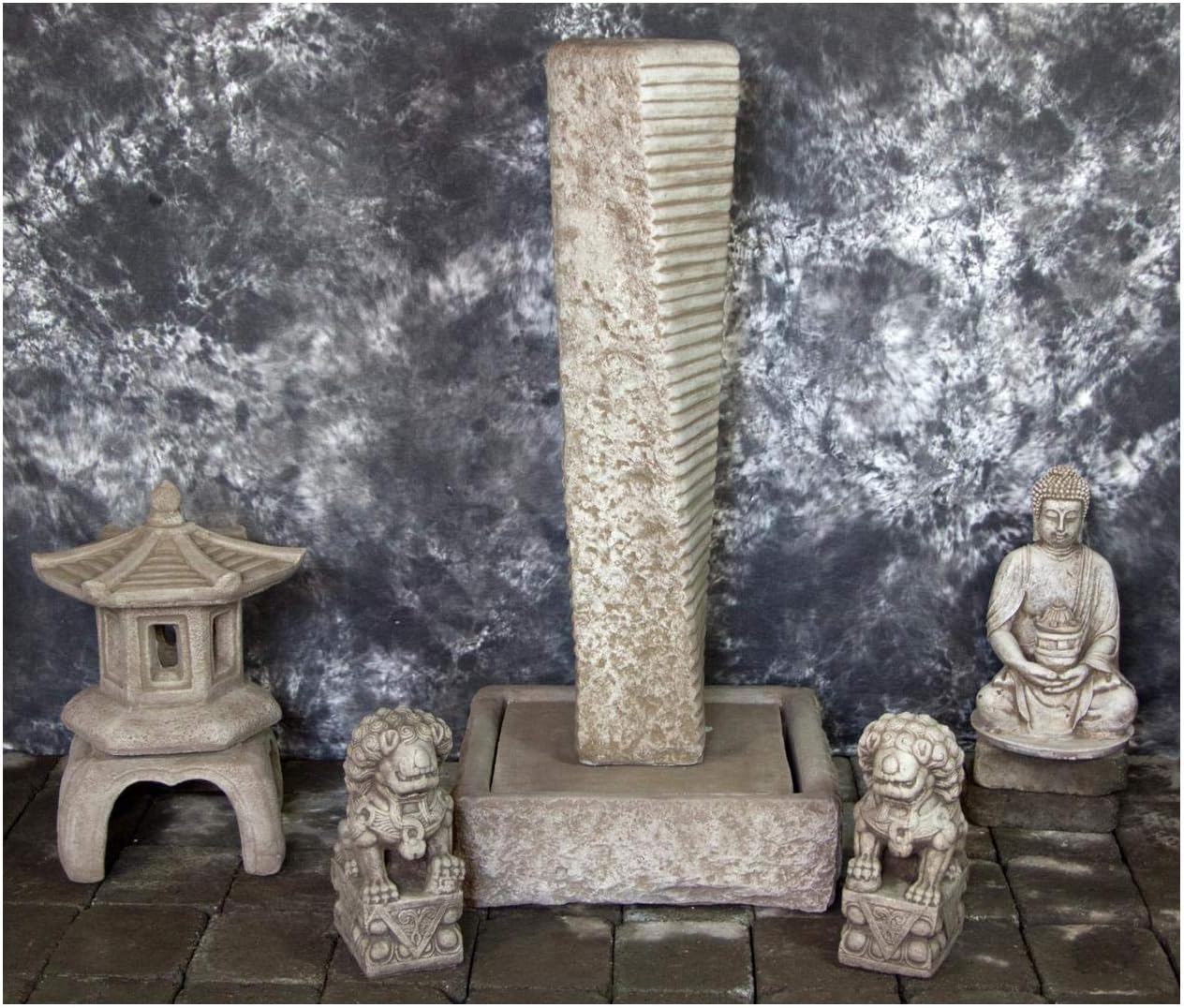 Rustic Twist Fountain with Pagoda Foo Dog and Buddha Lantern