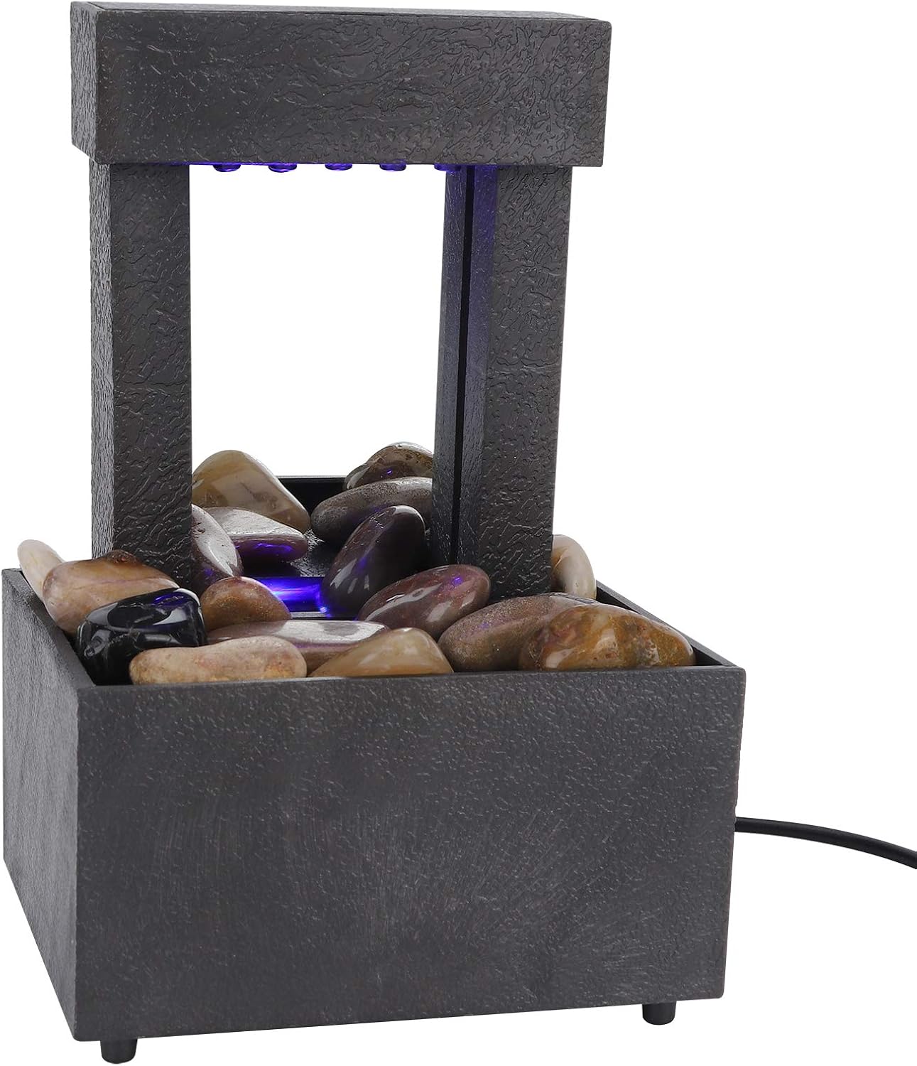 Indoor Water Fountain with LED Lights and Stones