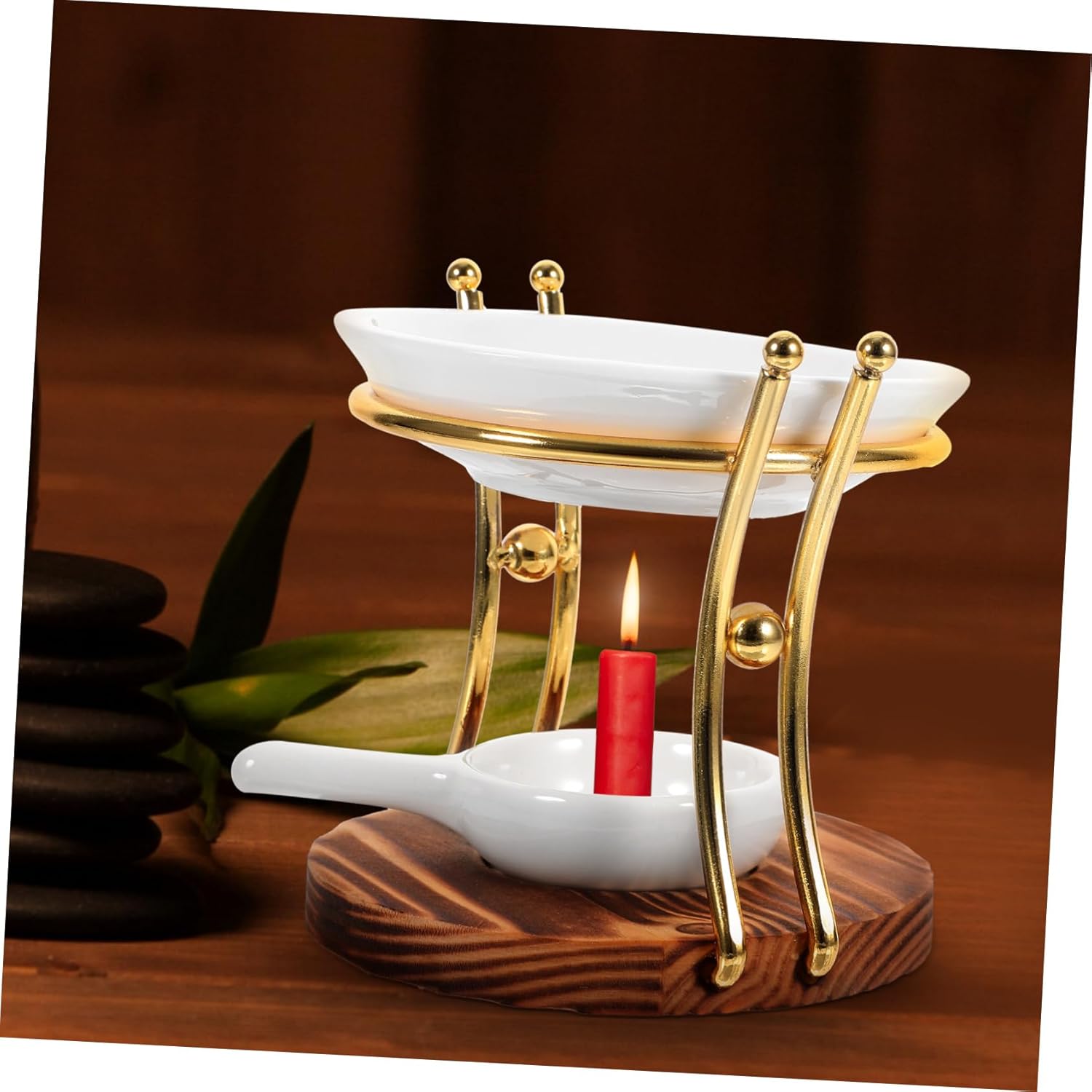 Wooden Essential Oil Burner with Iron Base for Aromatherapy