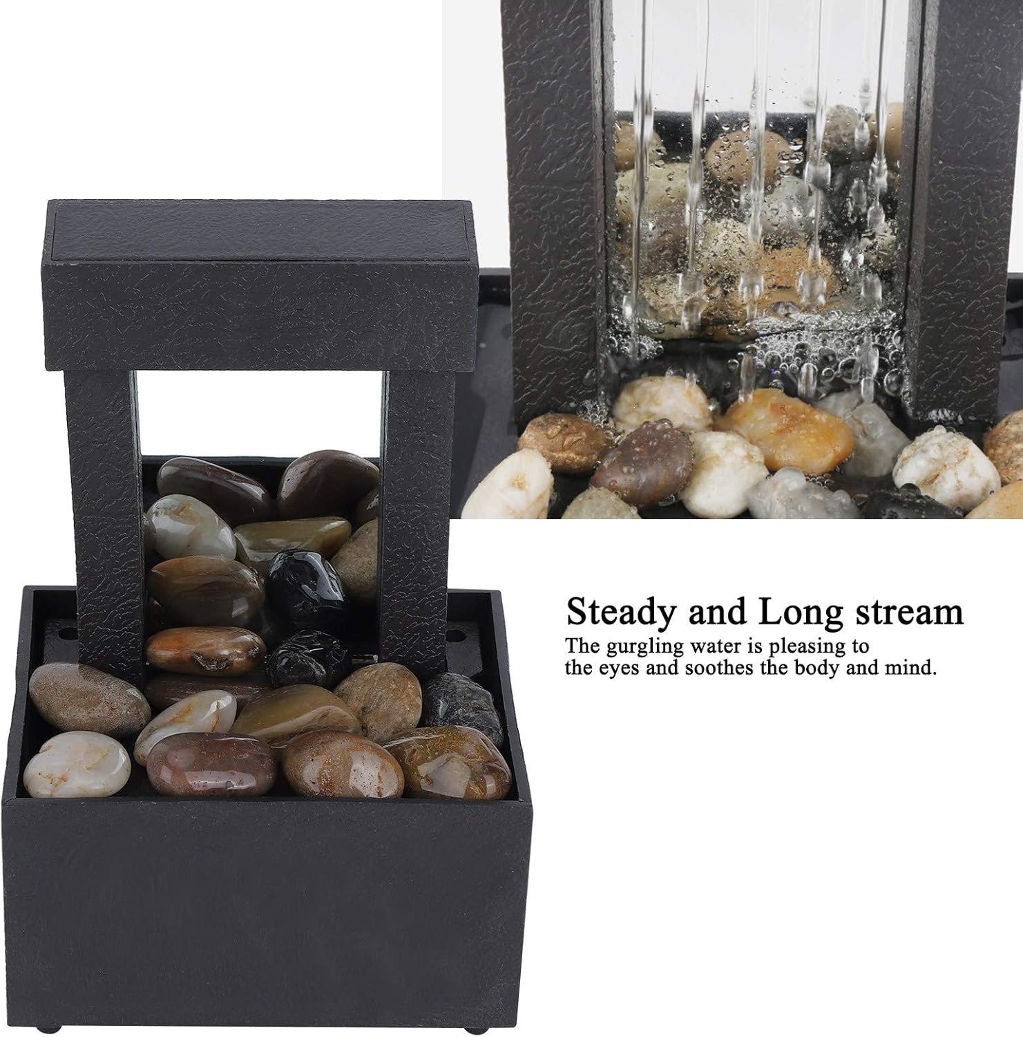 Indoor Water Fountain with LED Lights and Stones
