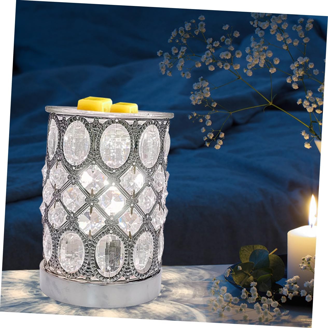 Wakauto 1pc Glass Aromatherapy Furnace Night Light Diffuser Warm Wax Melting Lamp for Home Decor