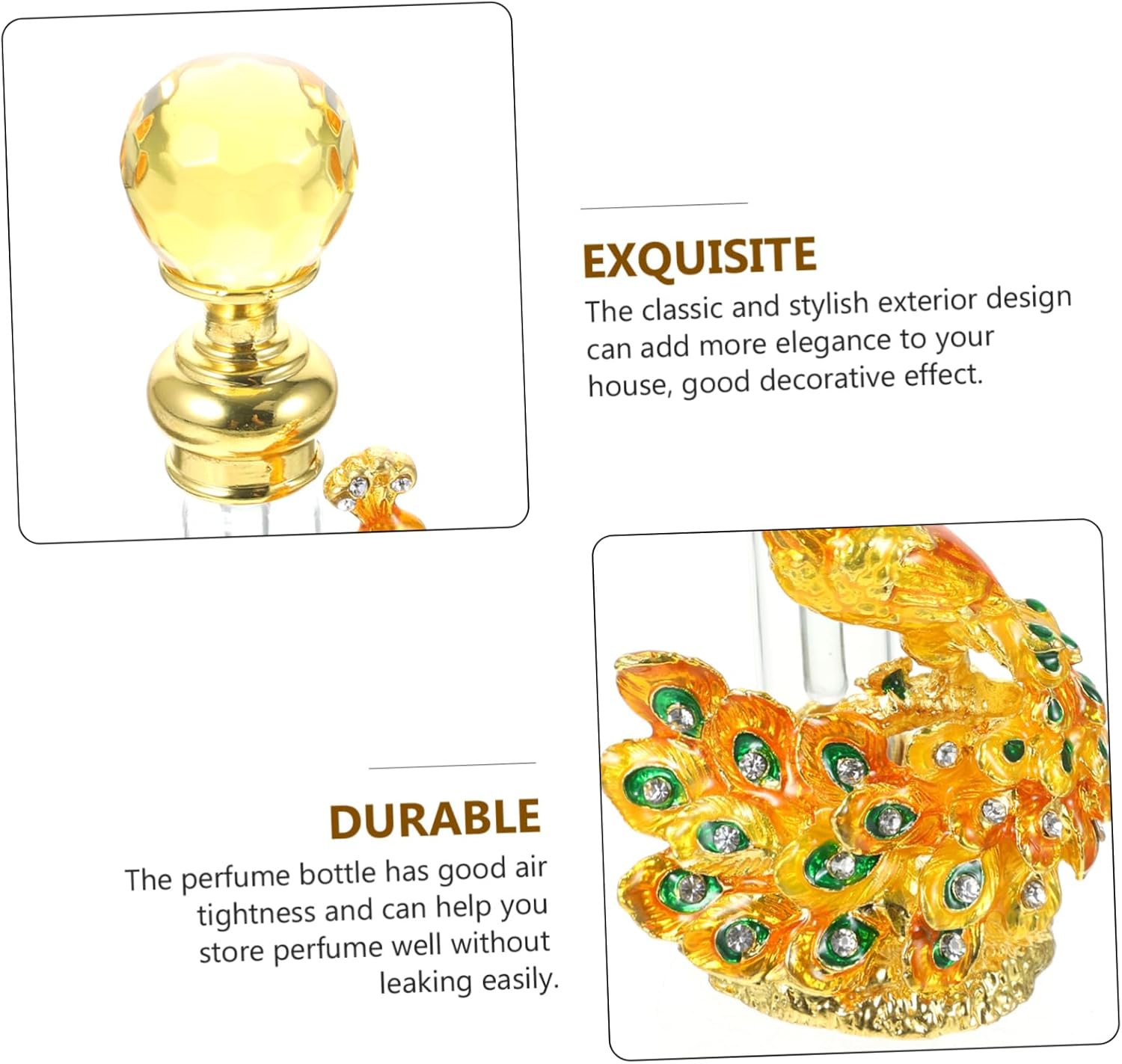 Antique Peacock Design Perfume Bottle Vintage Glass Container for Essential Oils