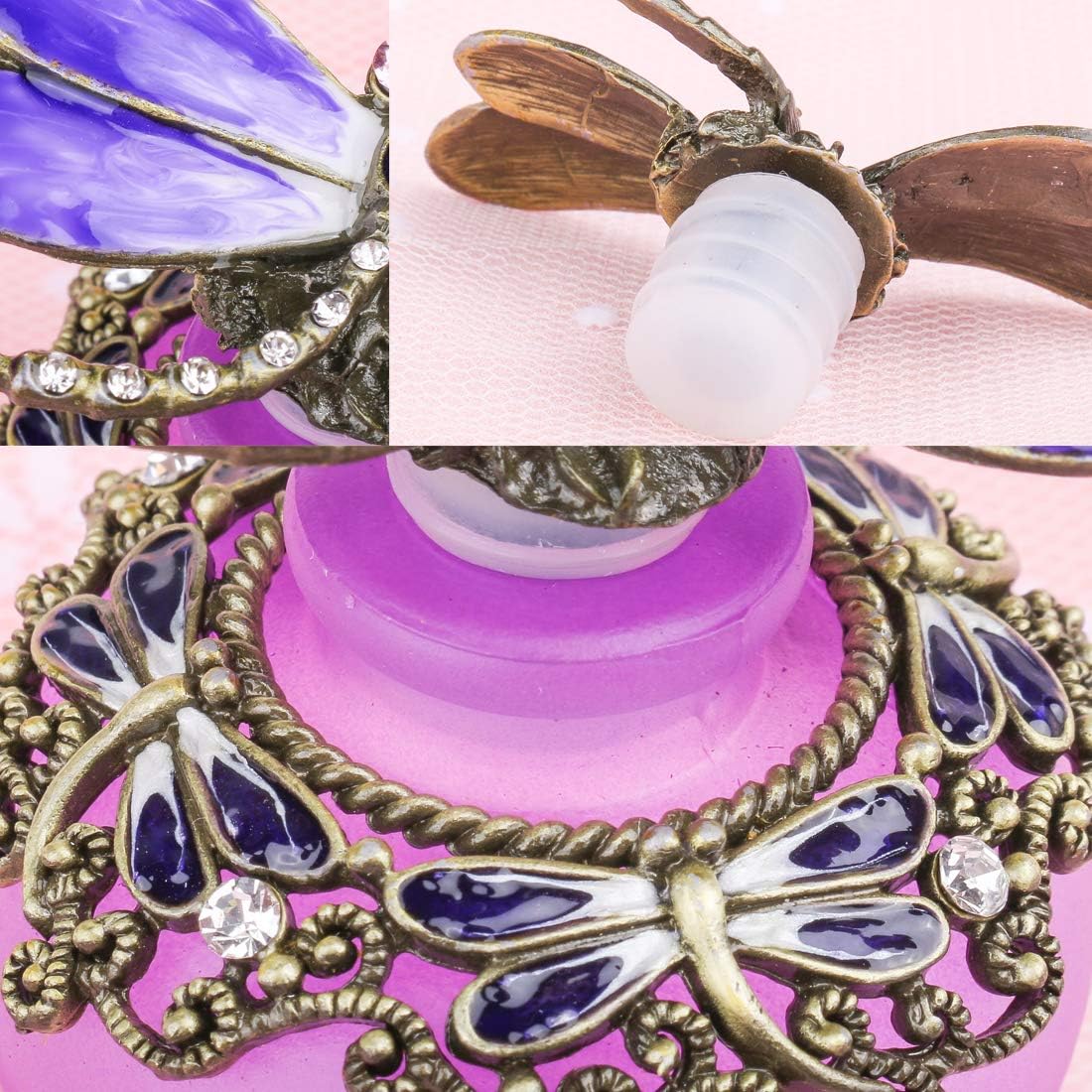YU FENG 40ml Purple Dragonfly Glass Perfume Bottle with Butterfly Lid