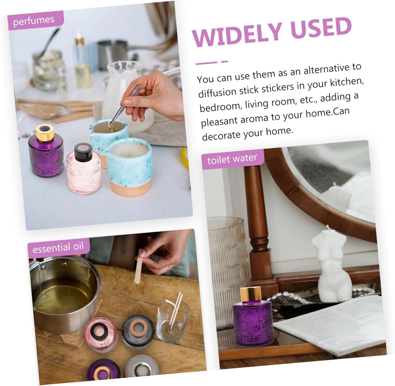 PRETYZOOM 4pcs Embossed Aromatherapy Diffuser Bottles with Rattan Sticks for Home Fragrance Decor