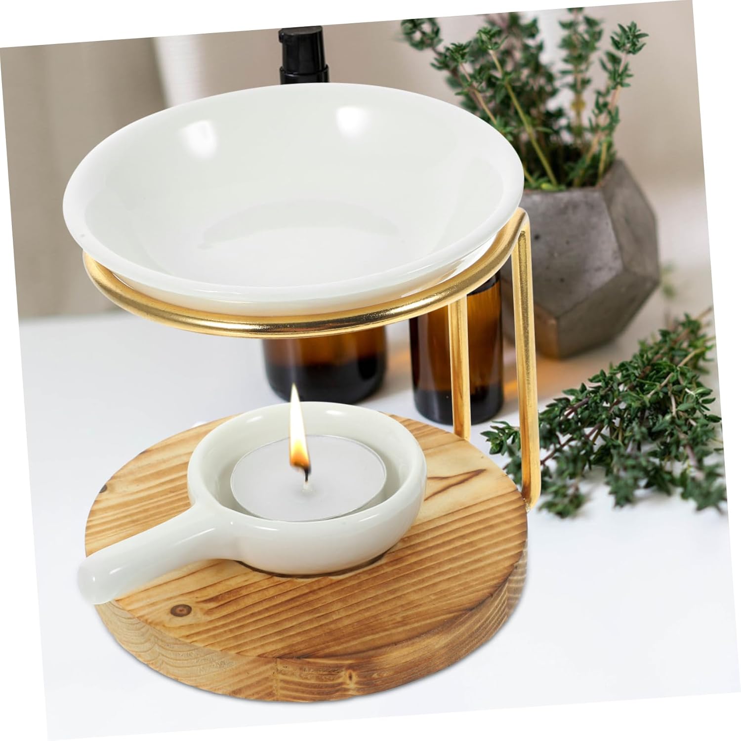 1Set Ceramic Essential Oil Burner with Tealight Holder for Relaxing Spaces