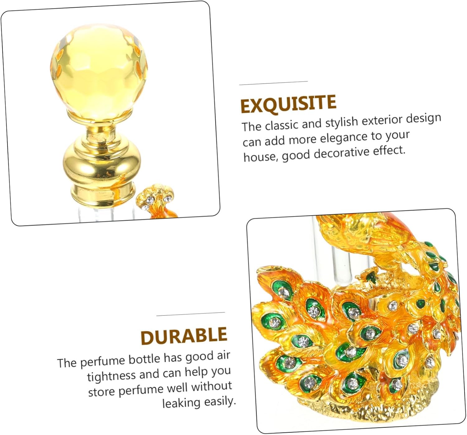 PRETYZOOM Vintage Gold Peacock Perfume Bottle 4ml Refillable Essential Oil Holder