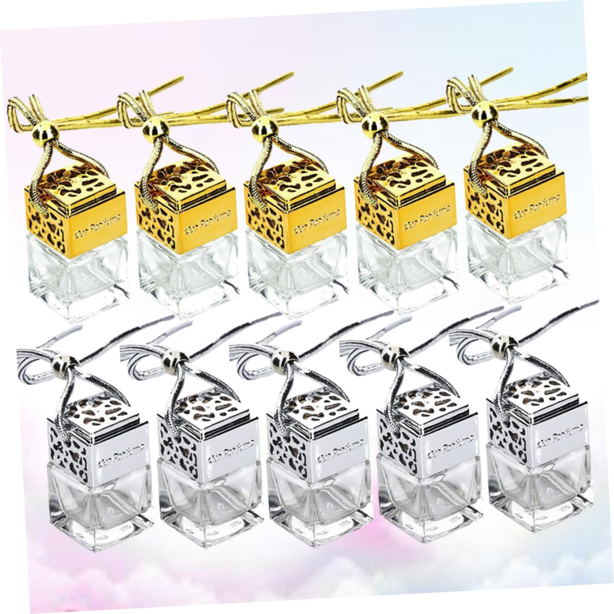 VICASKY 10 Pcs Glass Perfume Bottle Pendant with Hollow Design