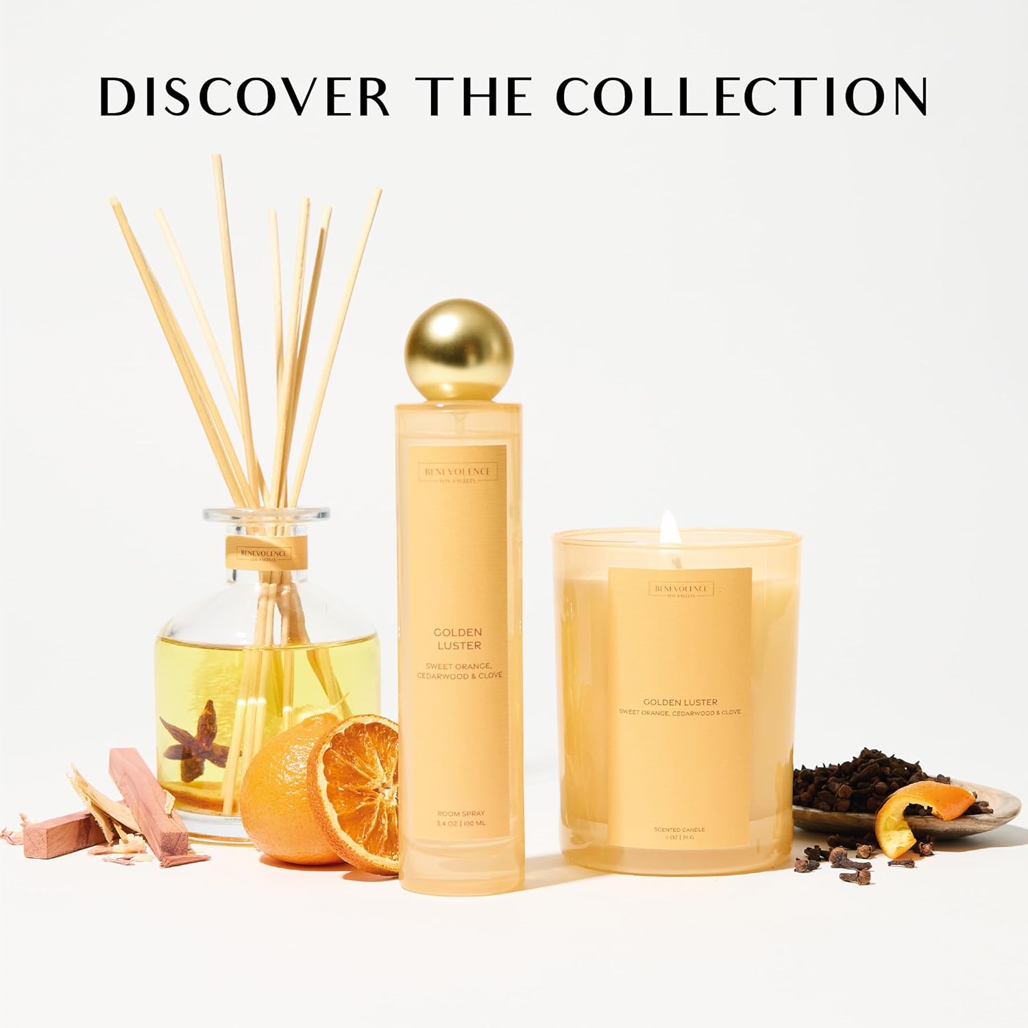 Golden Luster Gift Box with Candle Room Spray and Reed Diffuser