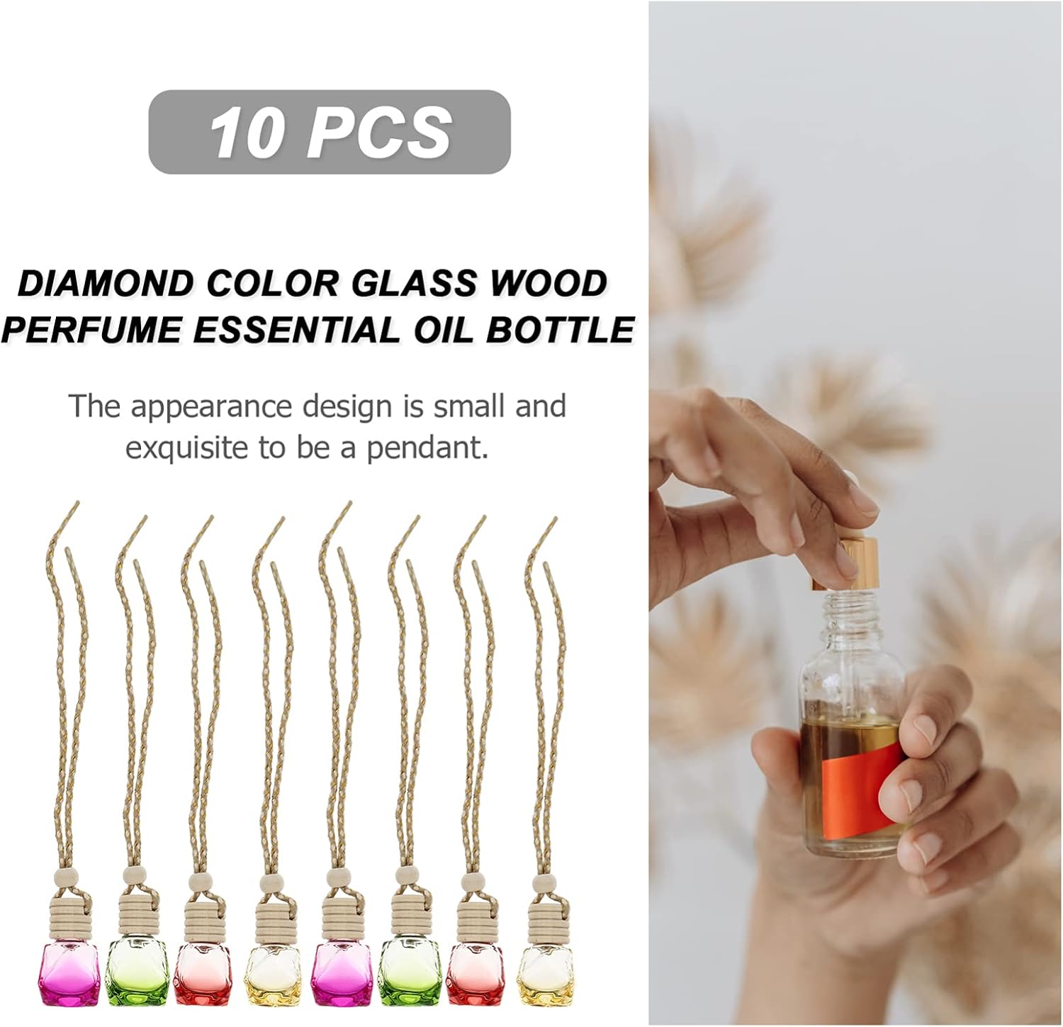 10PCS Refillable Perfume Bottle Set Colorful Glass Portable Hanging Decor for Home and Travel