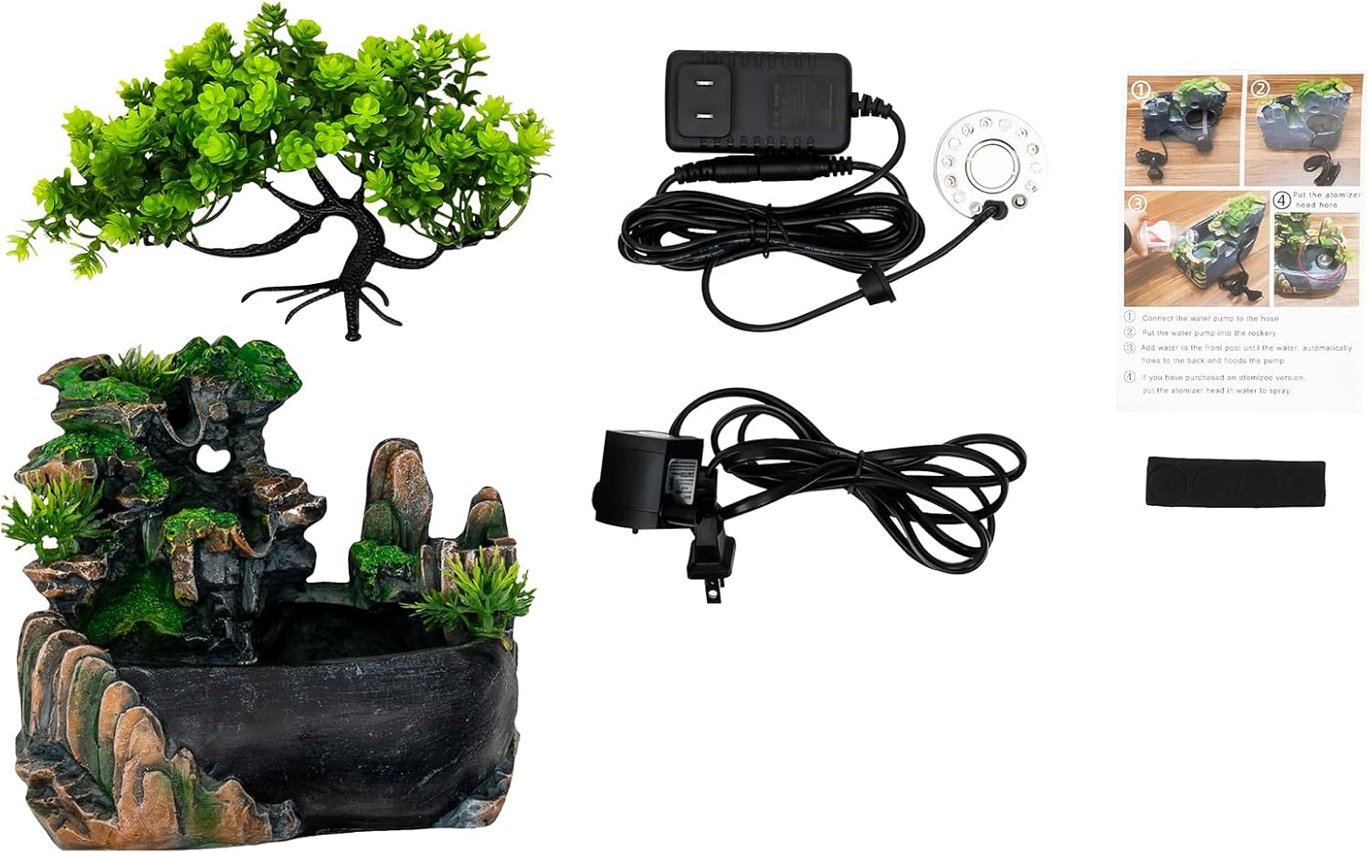 CAIHAOA Indoor Tabletop Fountain with Light and Pump