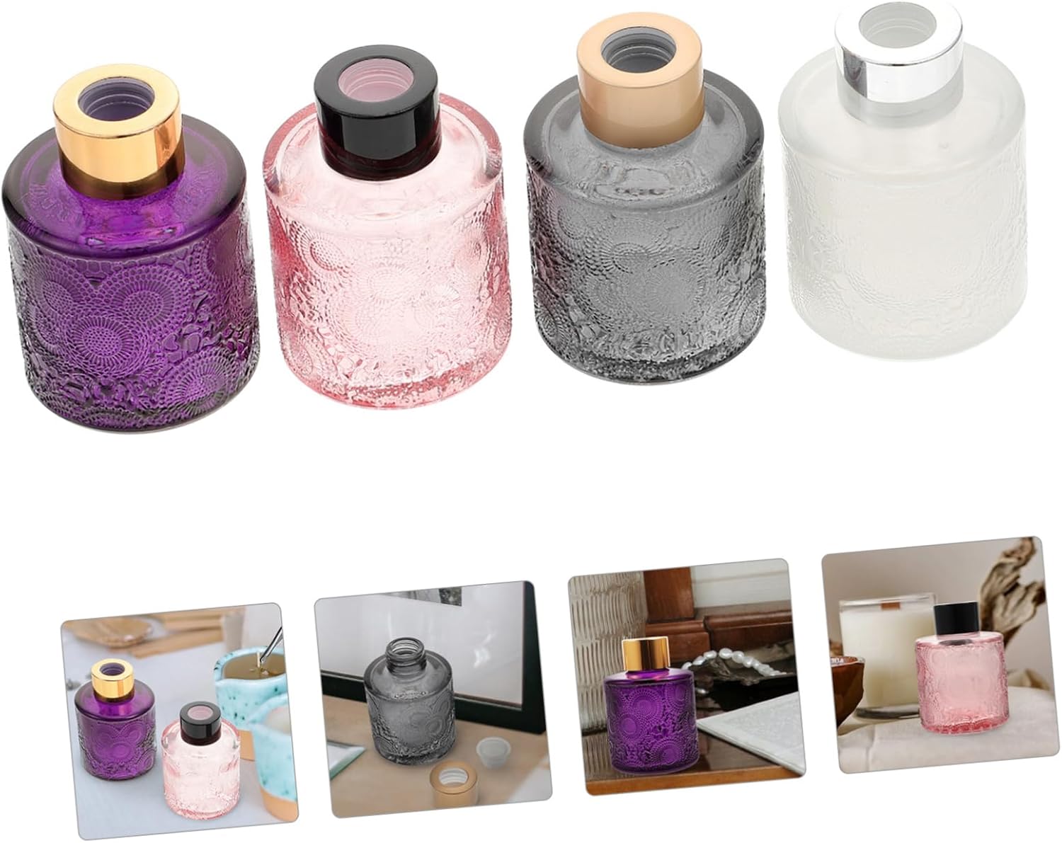 BESTYASH 4pcs Embossed Aromatherapy Glass Perfume Bottles