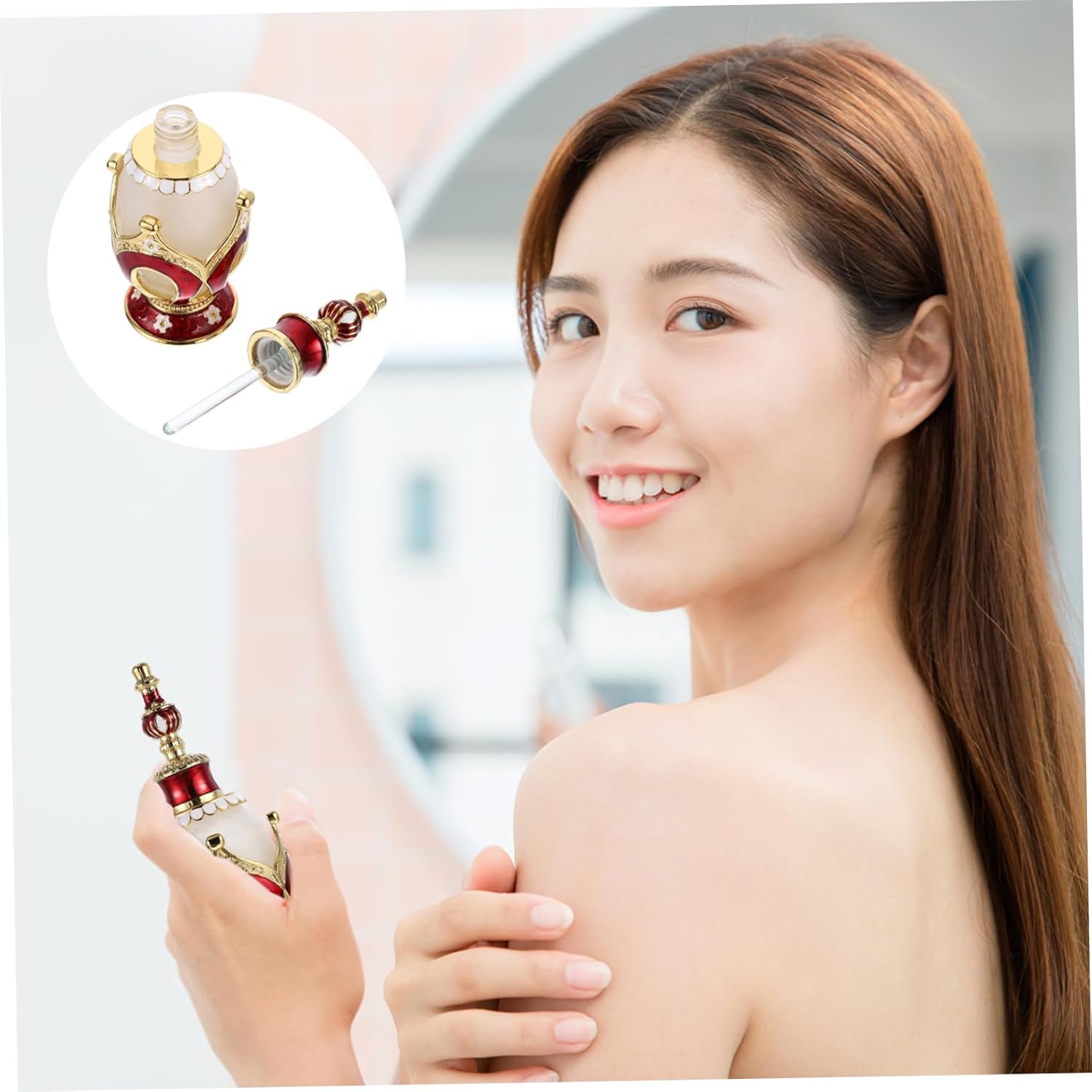 Didiseaon Vintage Glass Perfume Bottle with Alloy Crown Refillable Essential Oil Container