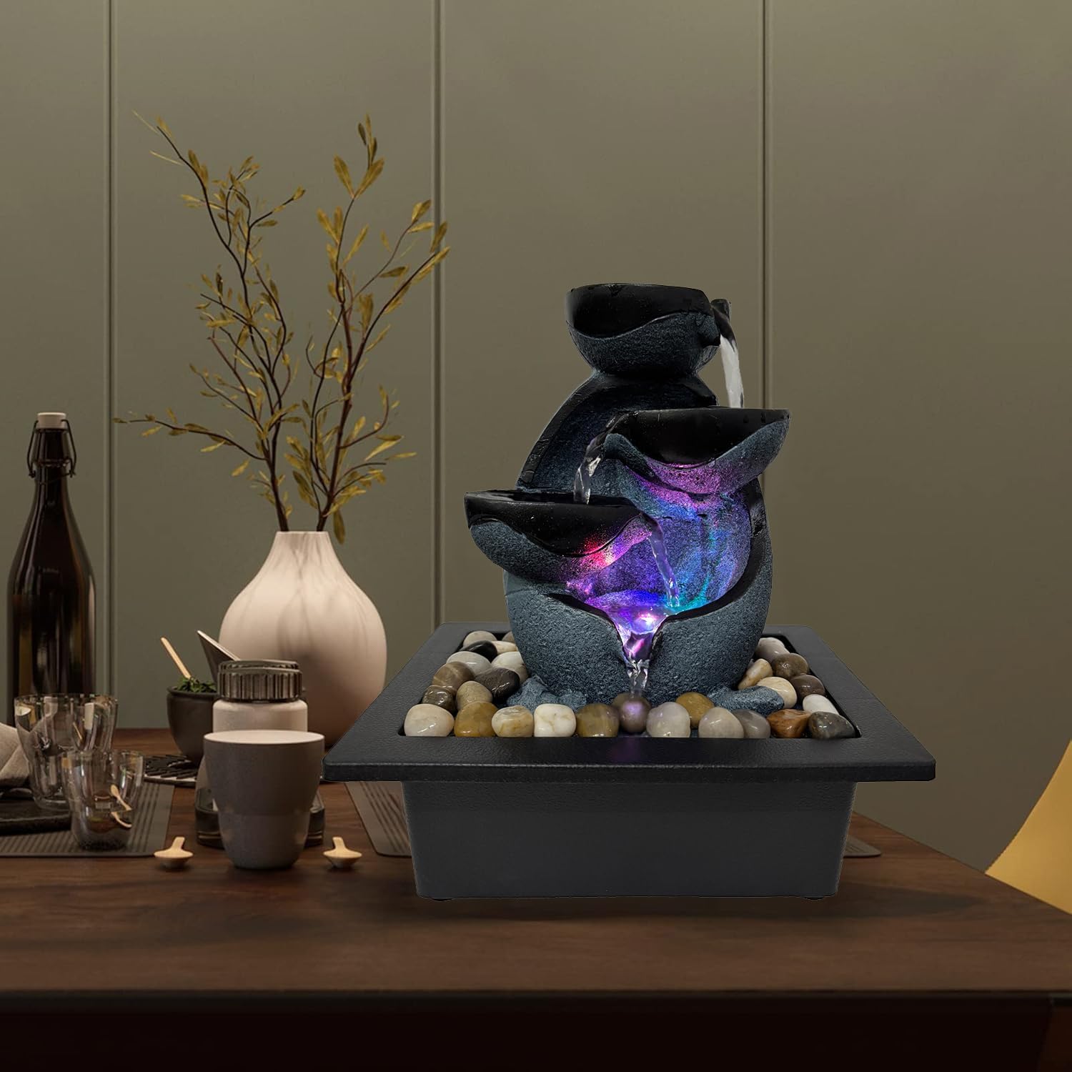 Indoor Tabletop Water Fountain with LED Light and Pump