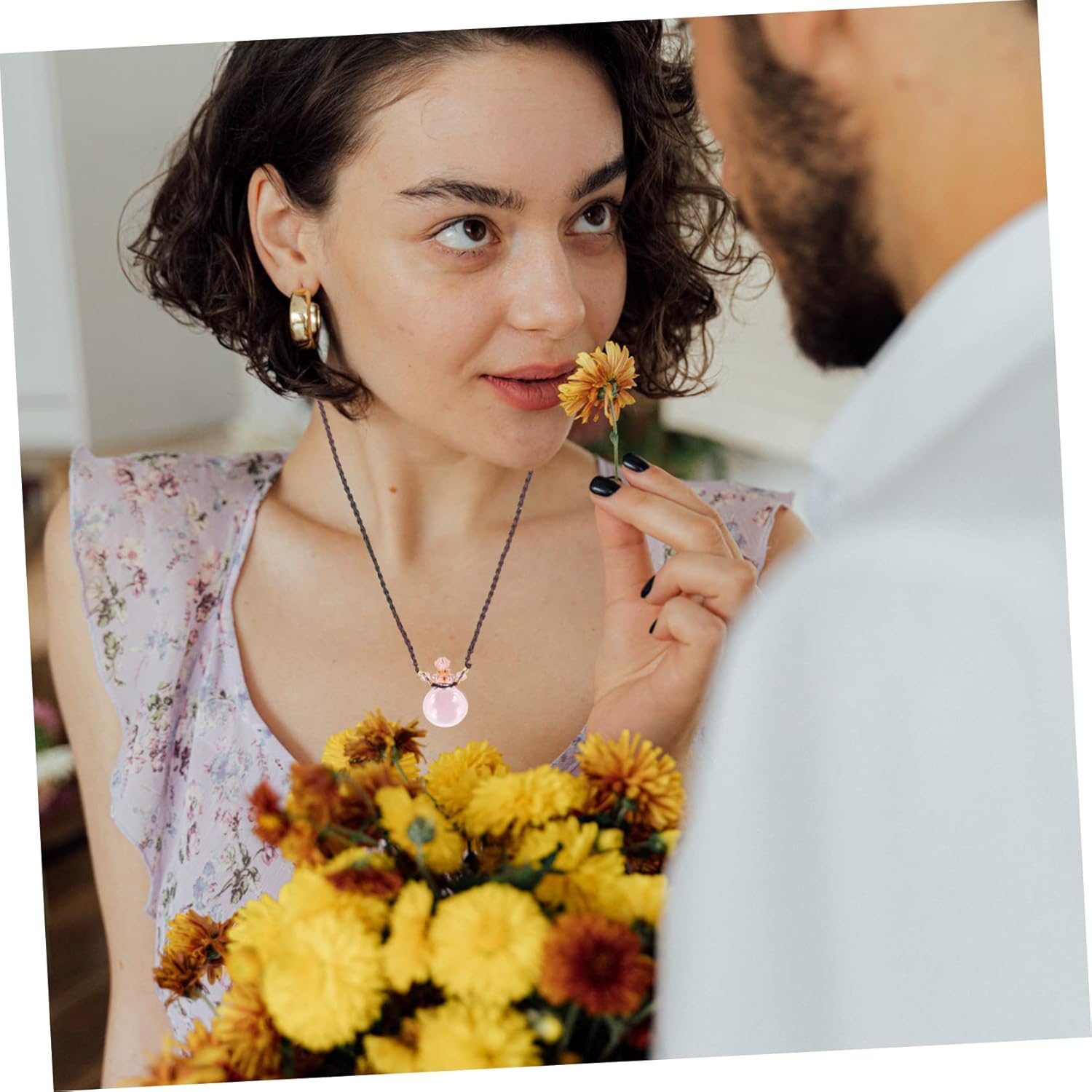 VINTORKY Glass Essential Oil Diffuser Pendant Necklace Car Decor Accessory