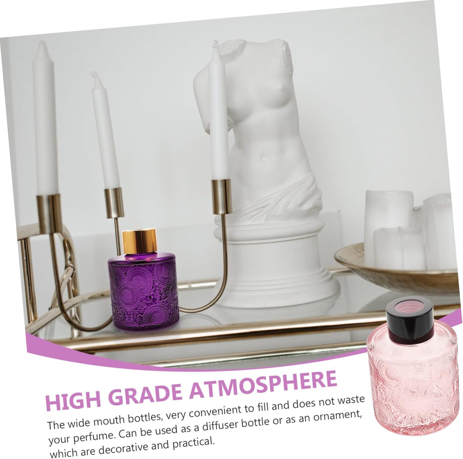 PRETYZOOM 4pcs Embossed Aromatherapy Diffuser Bottles with Rattan Sticks for Home Fragrance Decor