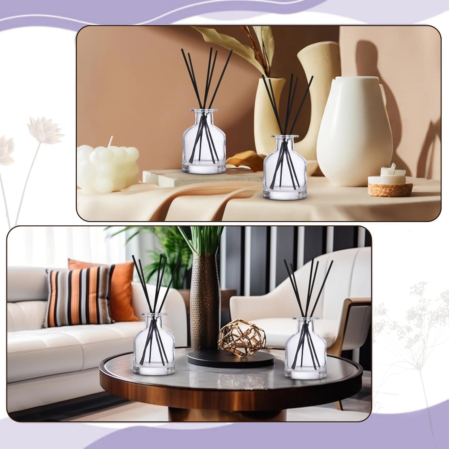 4 Pack Transparent Reed Diffuser Bottles with Gold Caps and Black Sticks for DIY Fragrance