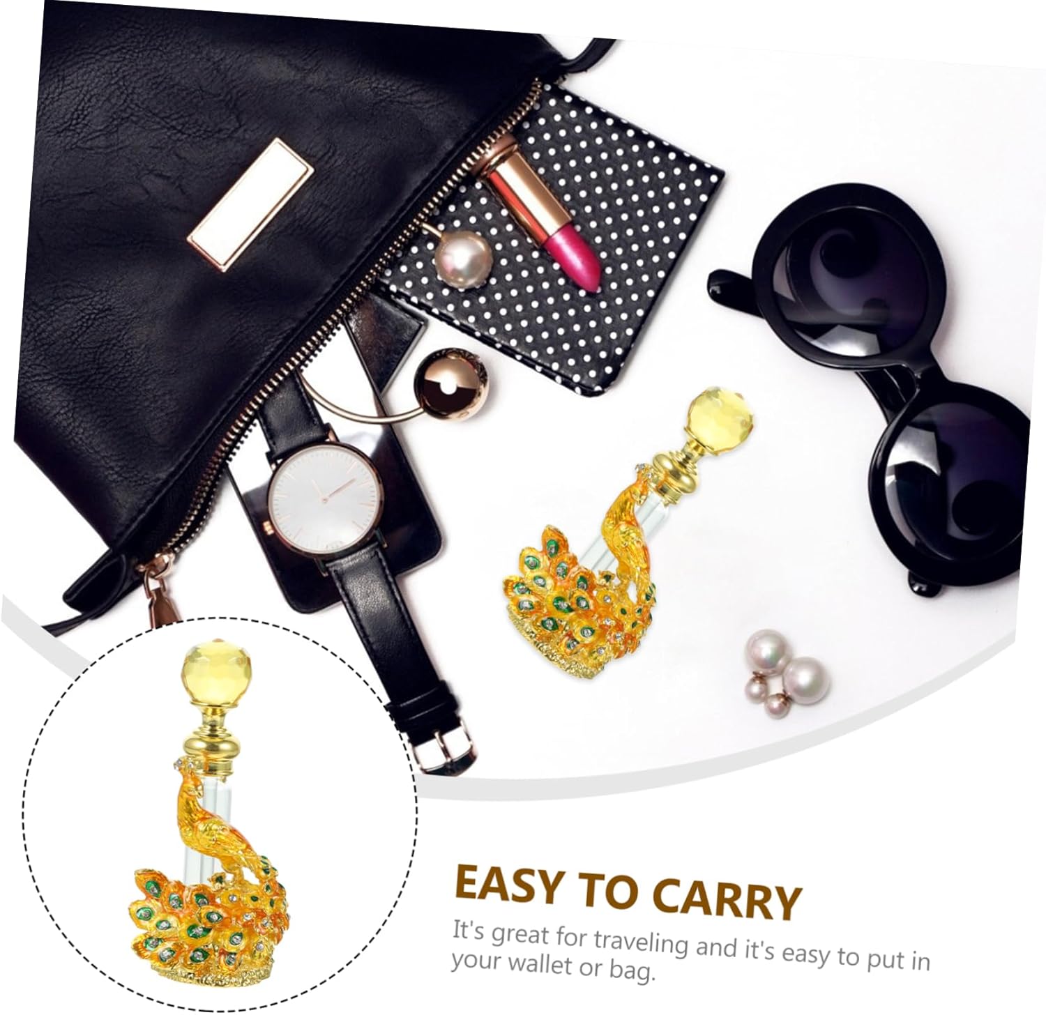 PRETYZOOM Vintage Gold Peacock Perfume Bottle 4ml Refillable Essential Oil Holder