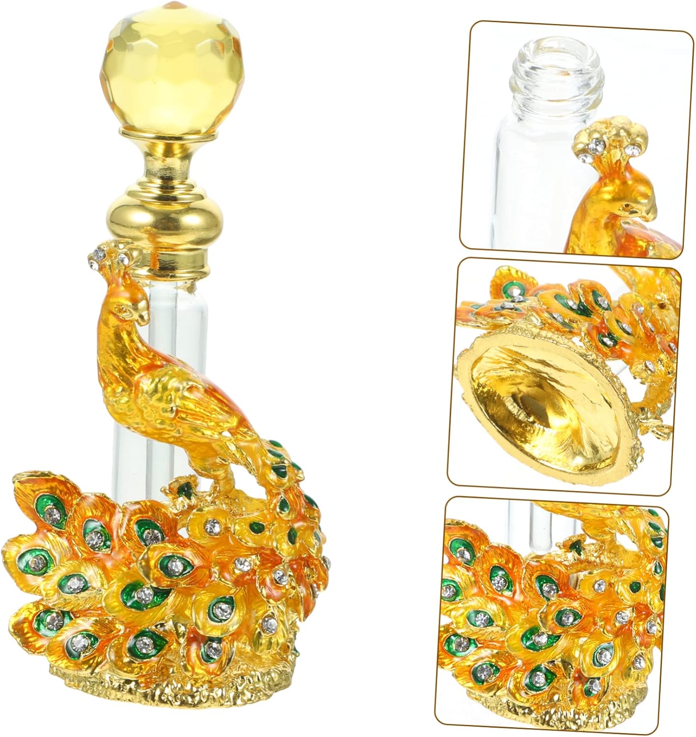 Antique Peacock Design Perfume Bottle Vintage Glass Container for Essential Oils