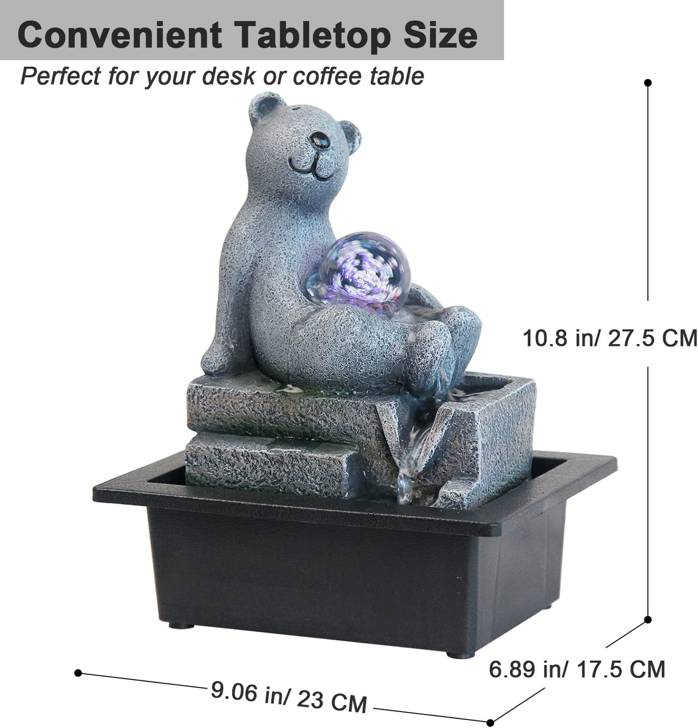 Cute Bear Indoor Waterfall Fountain with Colored LED Lights