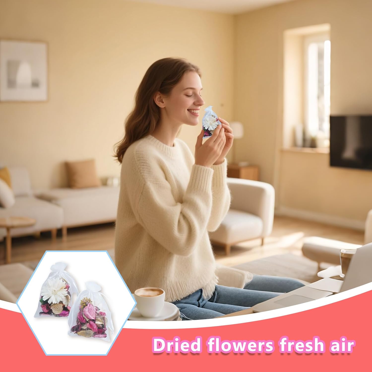 DIY Sweet Floral Heart Shaped Dry Flower Sachet Set - 5 Bags with Flowers