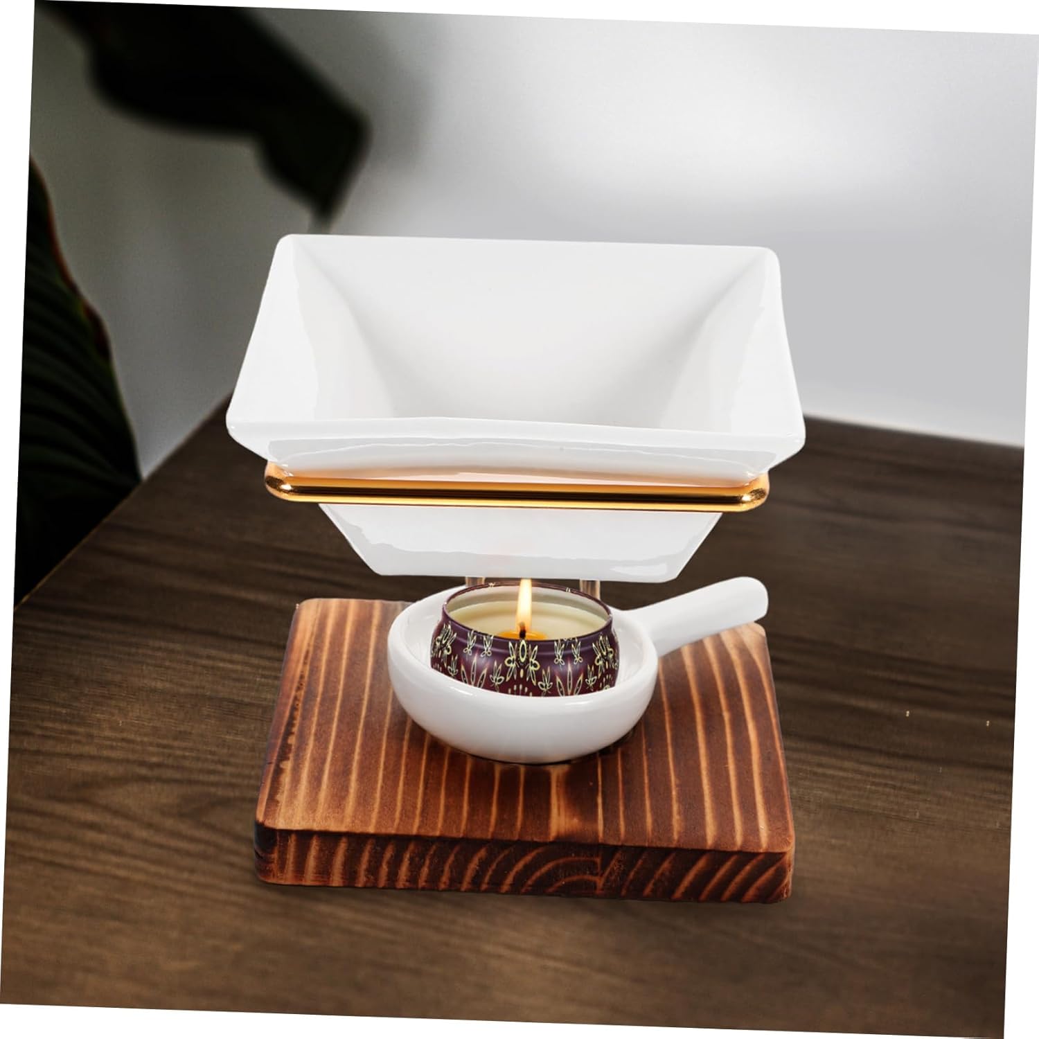 Zerodeko Wooden Base Essential Oil Burner with Tealight Holder