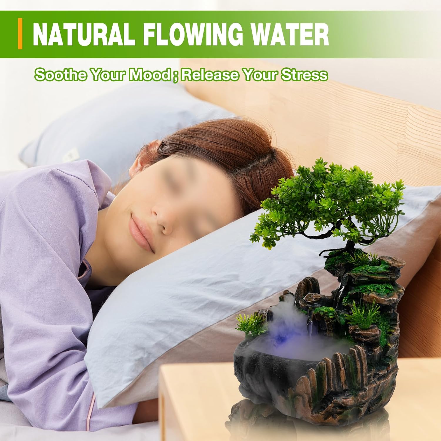 CAIHAOA Indoor Tabletop Fountain with Light and Pump