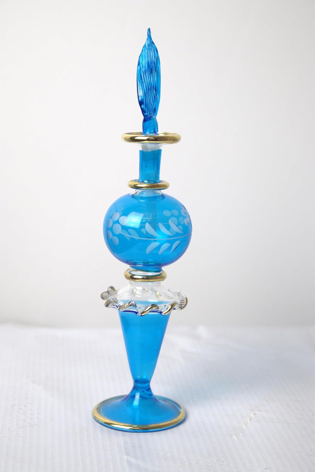 Hand Blown Refillable Perfume Bottle with Golden Trim