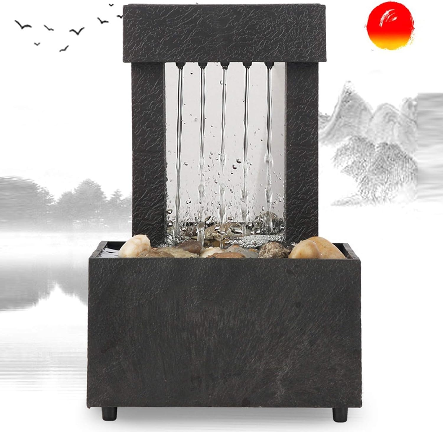 Ejoyous Desktop Fountain with LED Lights and Stones