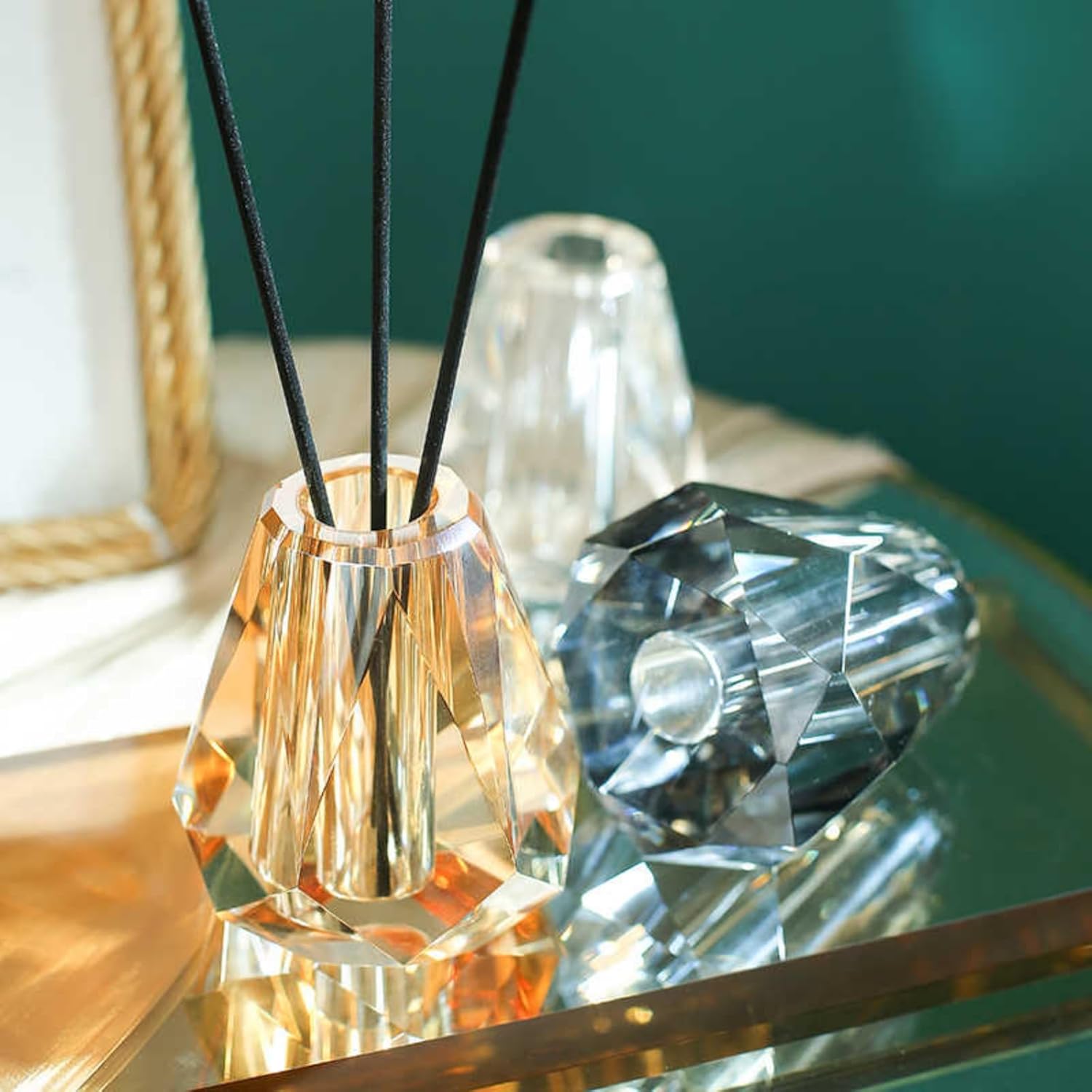 Crystal Glass Aromatherapy Bottles with Gold Accents