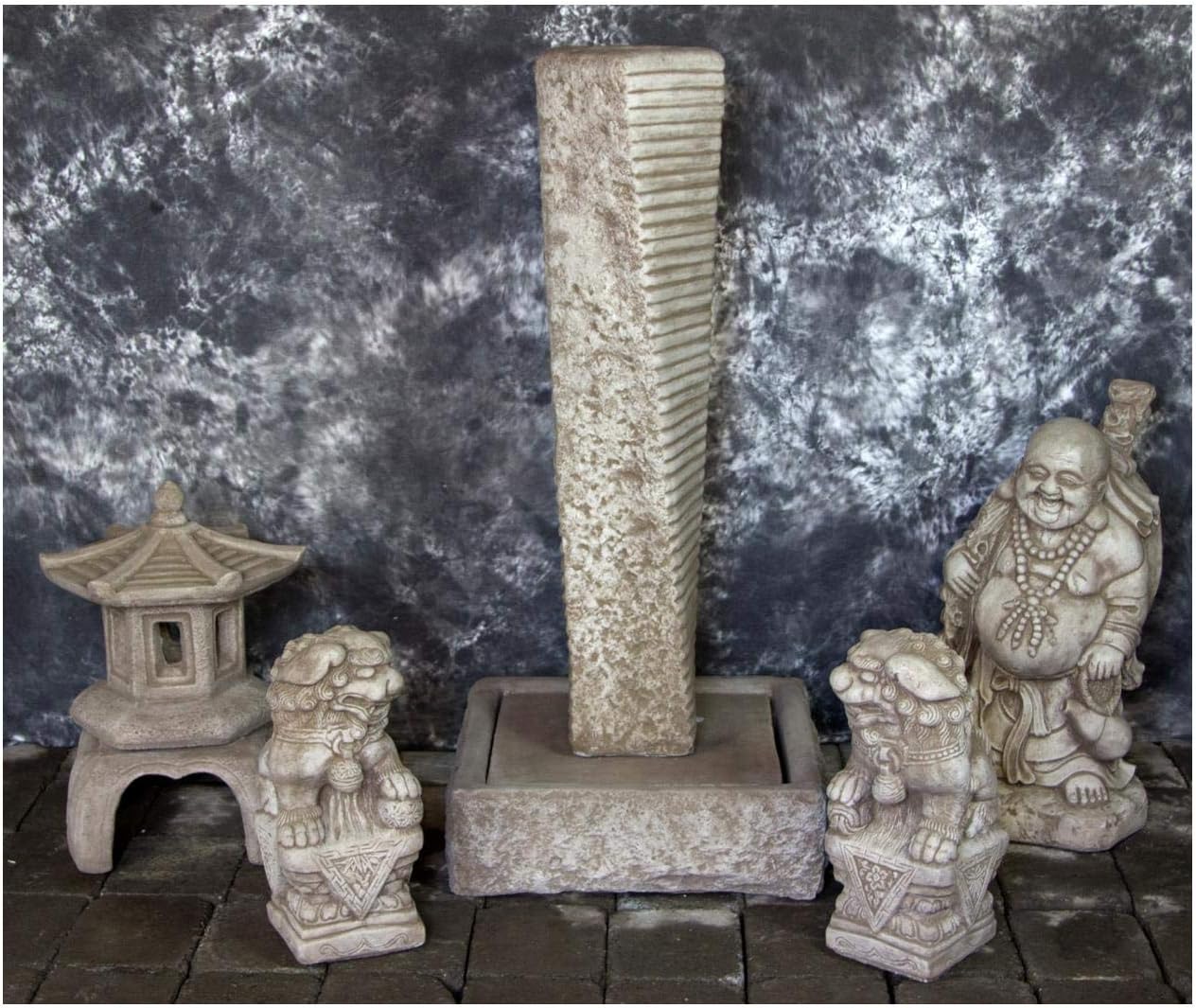 Rustic Twist Fountain with Pagoda Foo Dog Pair