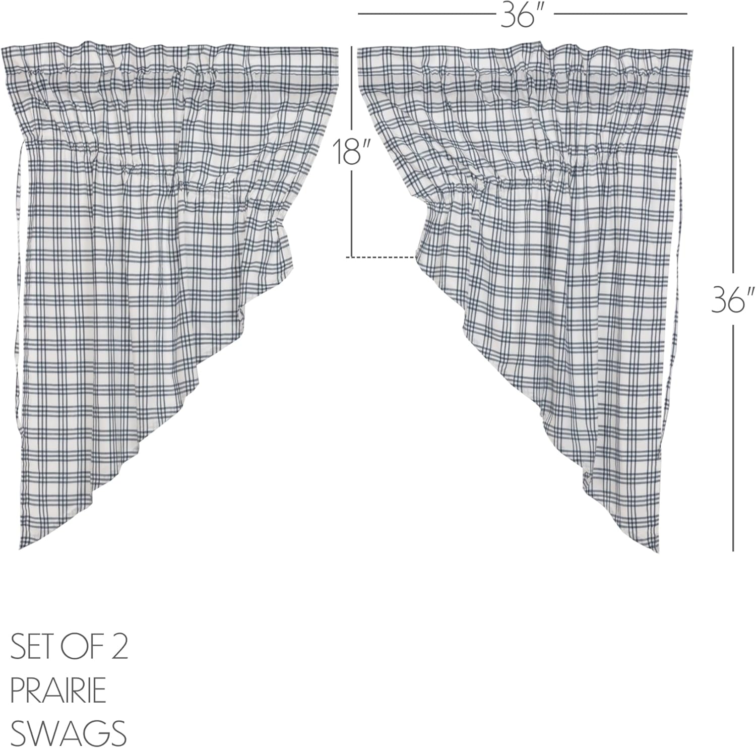 VHC Brands Prairie Swag Farmhouse Kitchen Curtains Blue Plaid