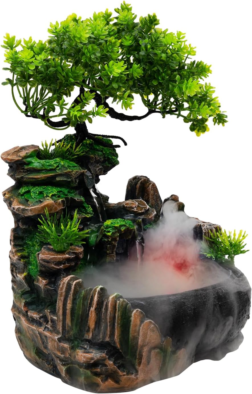 DYRABREST Indoor Relaxation Desktop Fountain with LED Light and Pump
