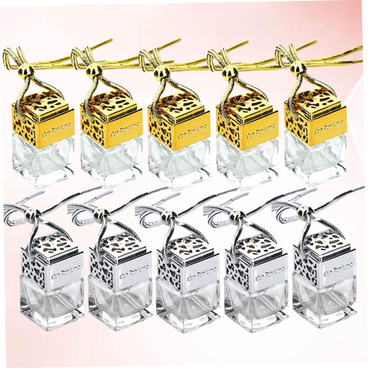 VICASKY 10 Pcs Glass Perfume Bottle Pendant with Hollow Design