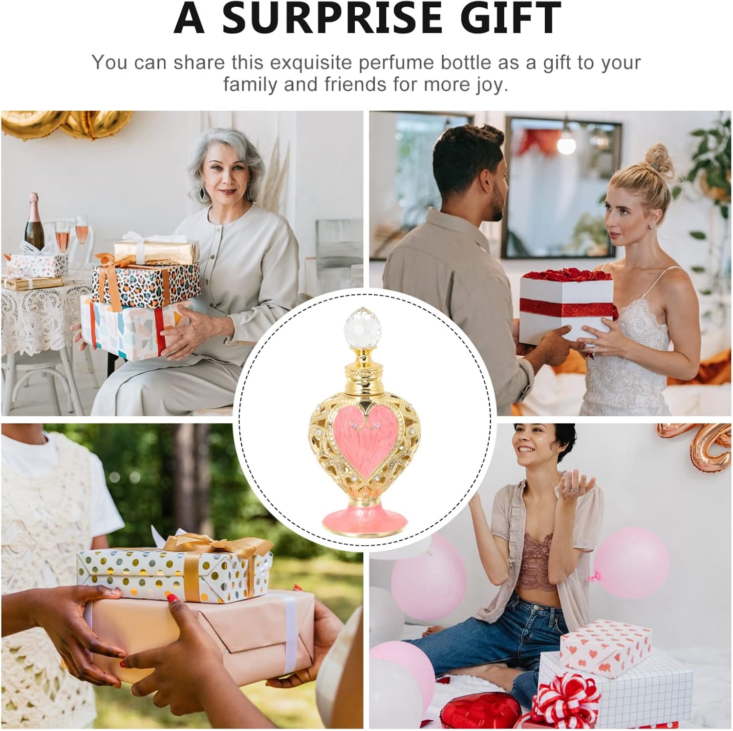 Luxshiny Heart Shaped Refillable Perfume Bottle Elegant Decorative Container for Essential Oils and Travel Use