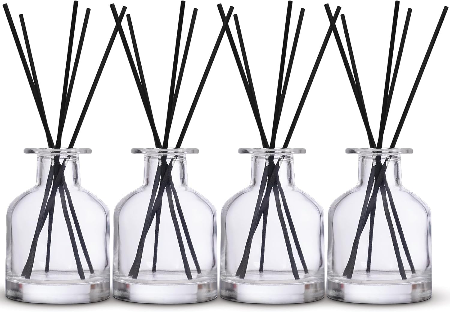 4 Pack Transparent Reed Diffuser Bottles with Gold Caps and Black Sticks for DIY Fragrance
