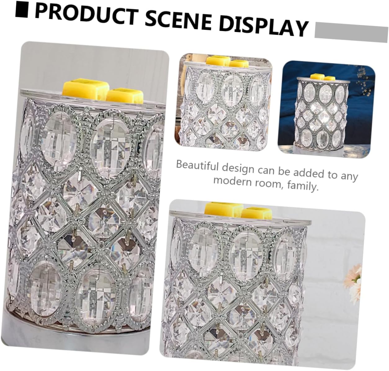 Magiclulu 1pc Romantic Aroma Burner Warm Wax Melting Lamp Crystal Fragrance Holder Night Light