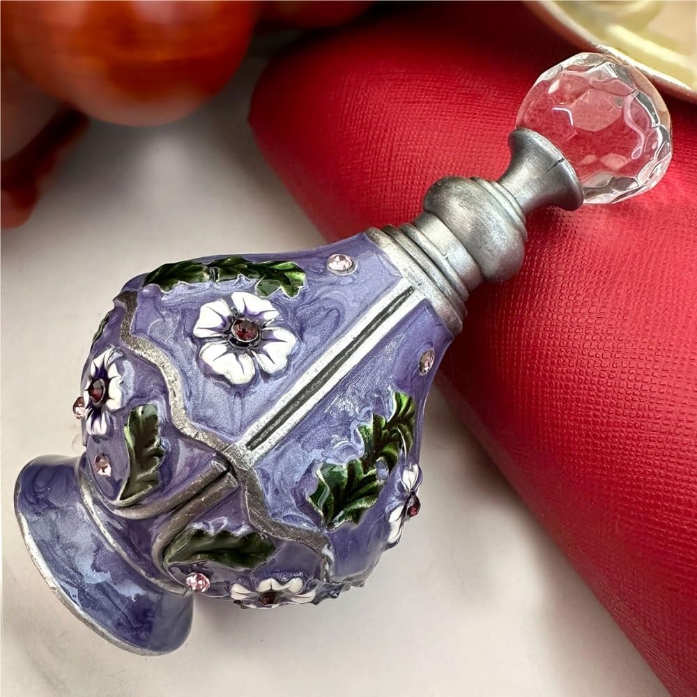 HUFFA Vintage Purple Flower Perfume Bottle with Crystal Cap