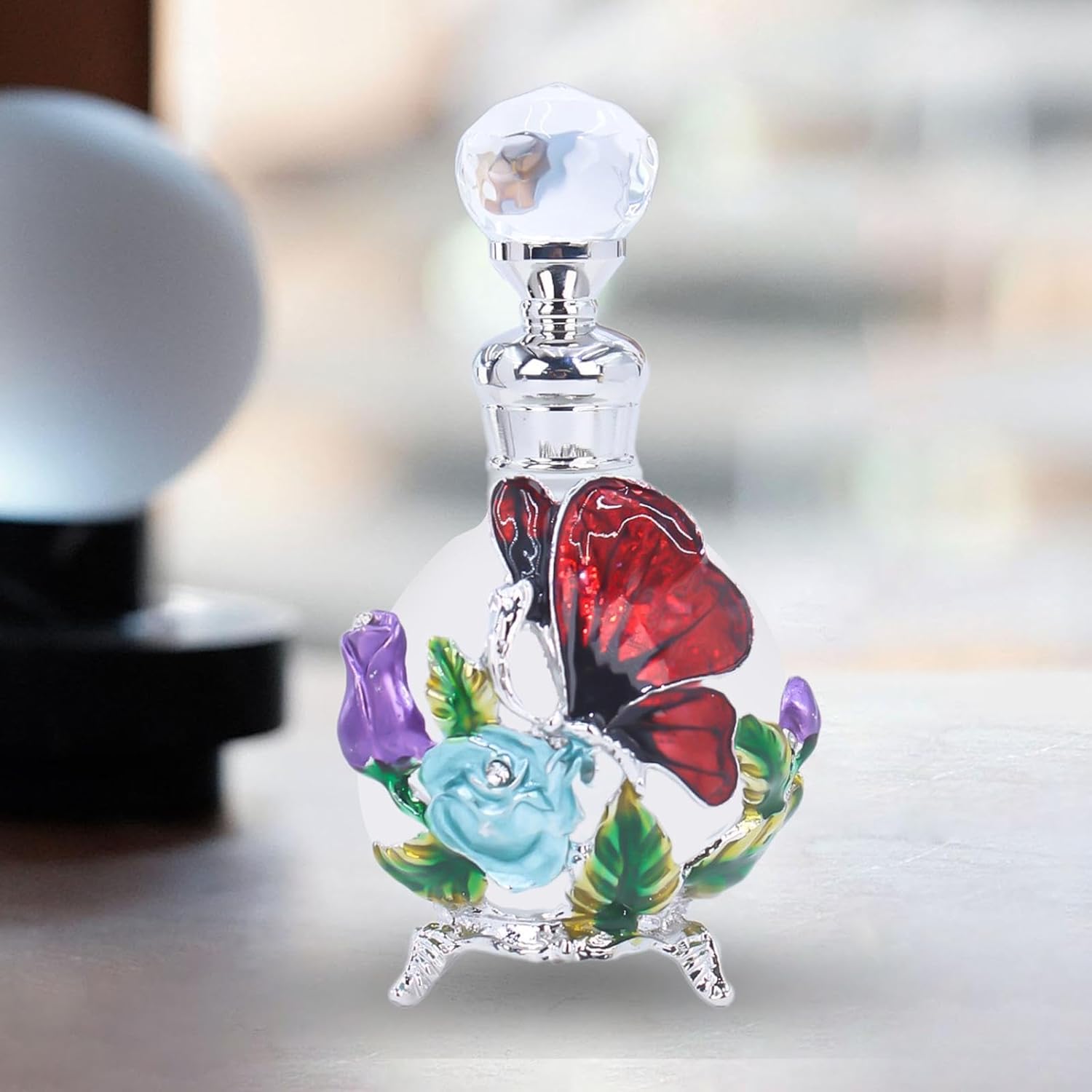 Glass Perfume Bottle 25ml Retro Embossed Dripping Cap Empty Vial for Ladies