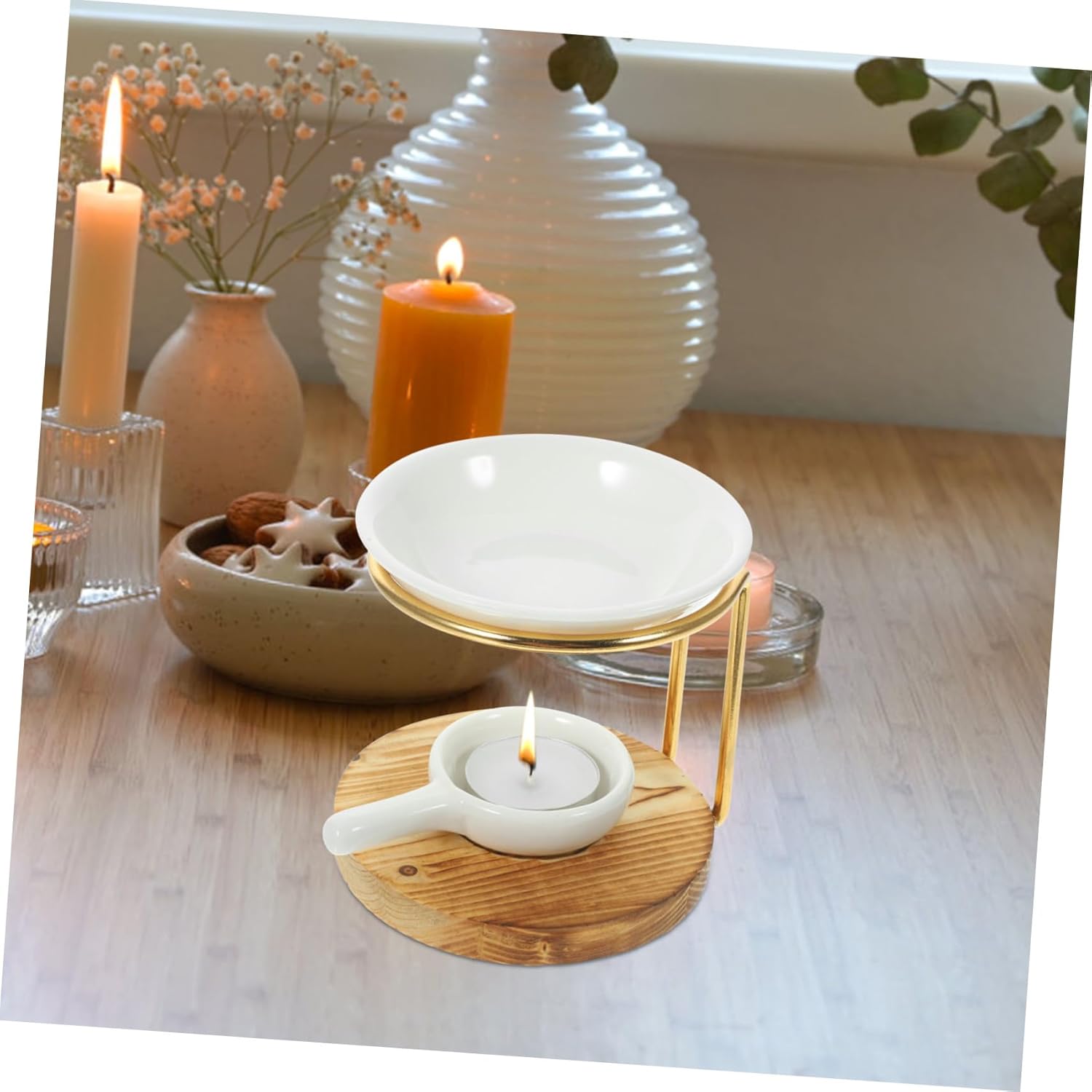 1Set Ceramic Essential Oil Burner with Tealight Holder for Relaxing Spaces