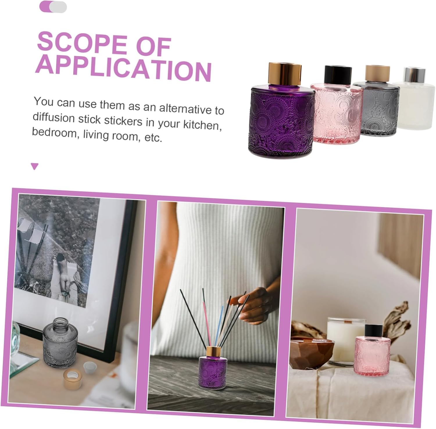 PRETYZOOM 4pcs Embossed Aromatherapy Diffuser Bottles with Rattan Sticks for Home Fragrance Decor