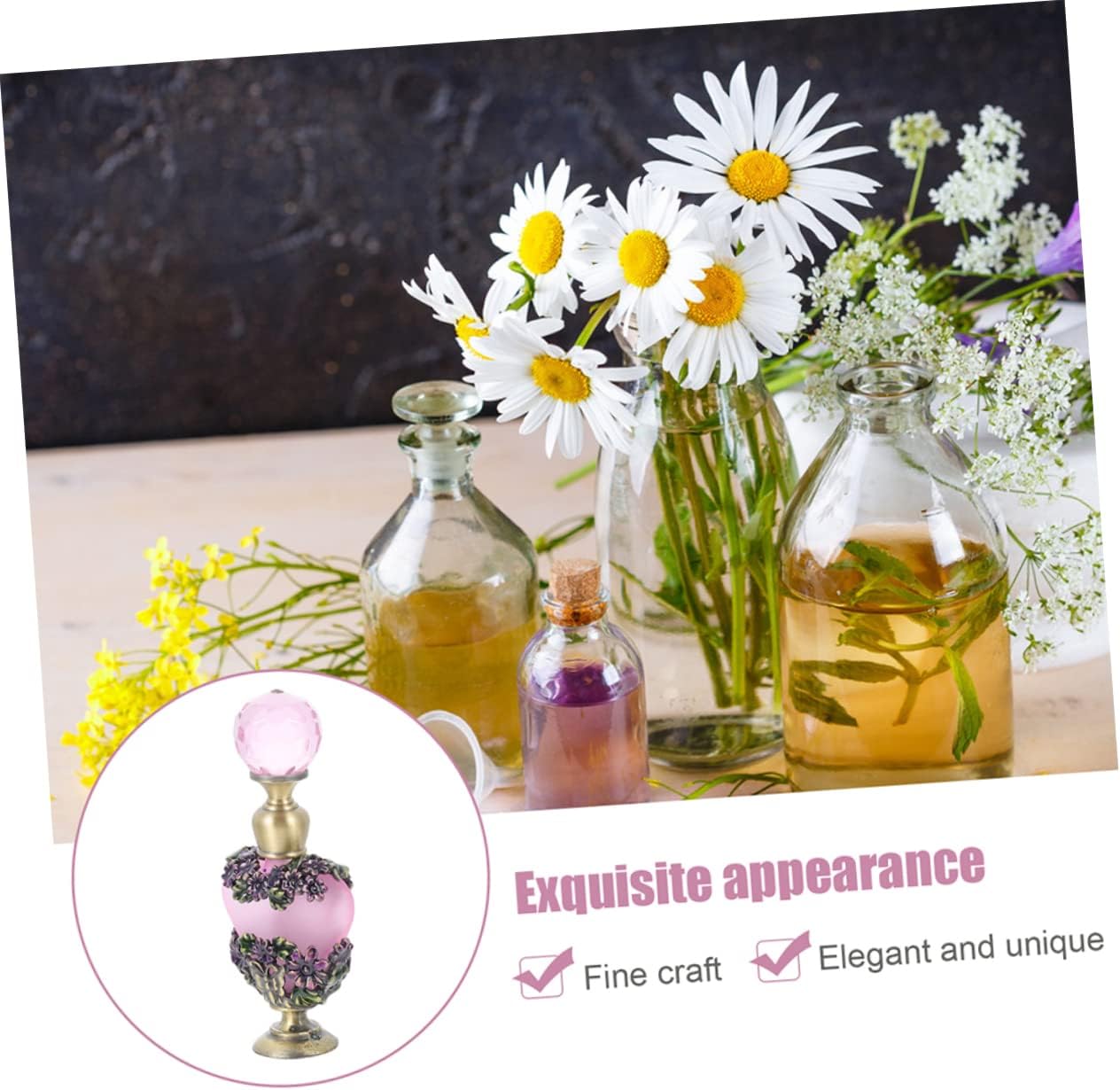 VICASKY 2Pcs Vintage Perfume Bottle Elegant Decorative Essential Oil Container